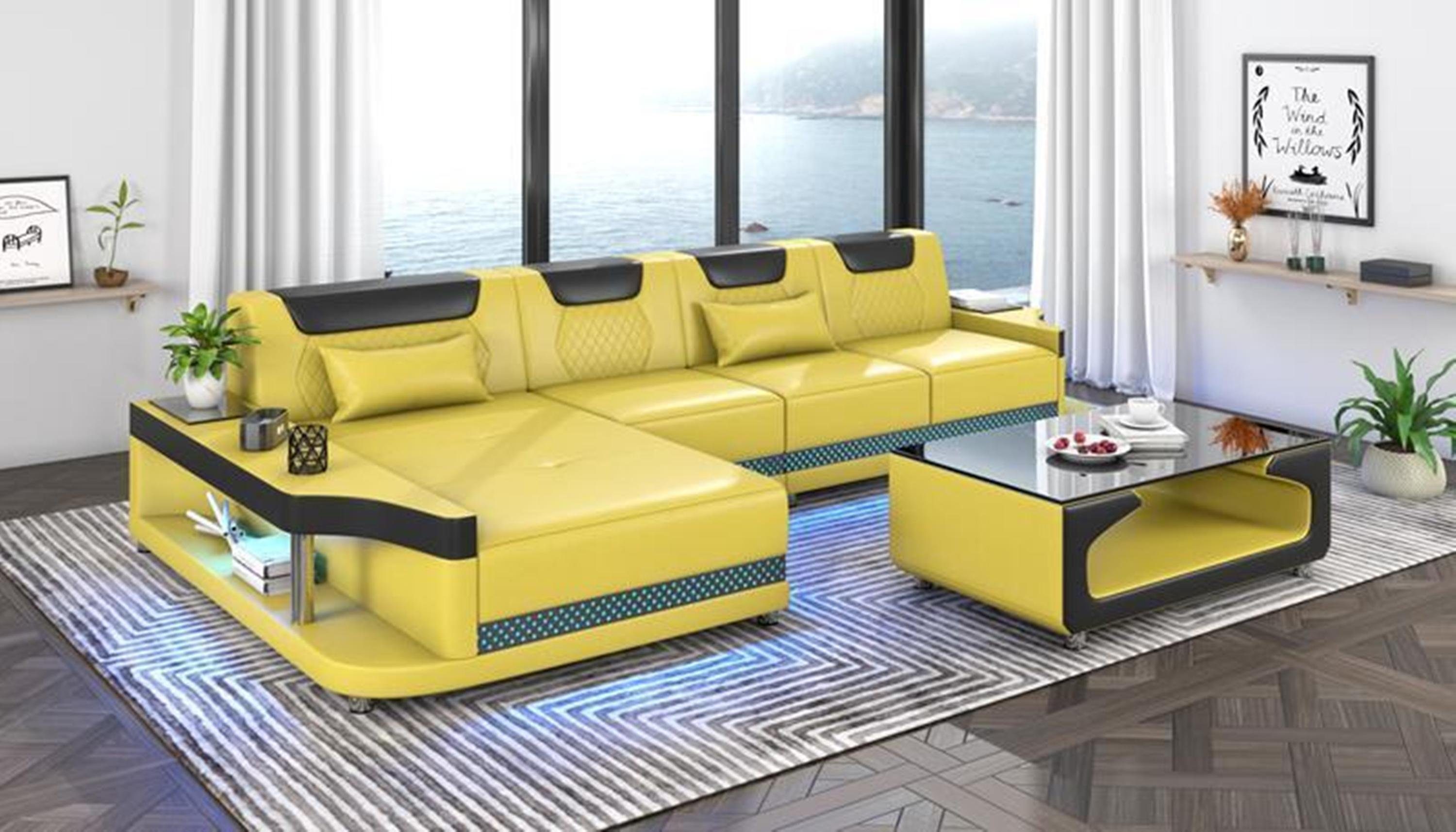 Couchen Leder L-Form Ecksofa in Europe Ecksofa Polster Wohnlandschaft Made Sofa, Gelb JVmoebel