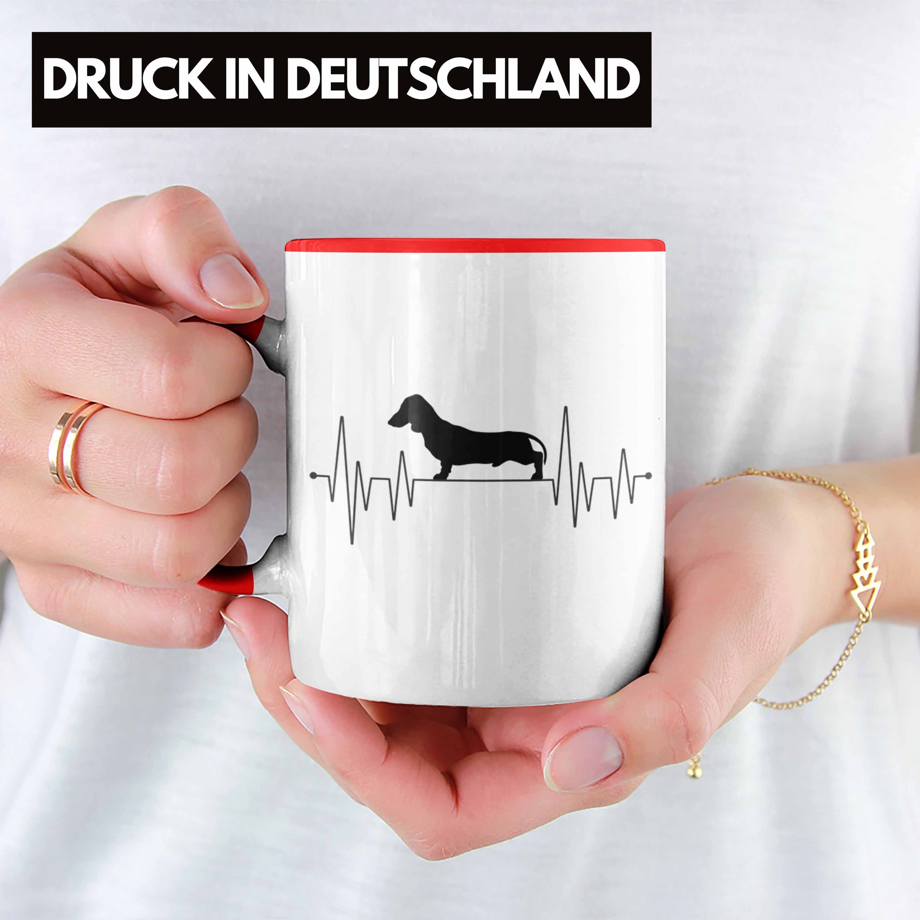 Trendation Tasse Dackel Mom für Grafik Geschen Dackel-Besiterin Tasse Geschenk Frauchen Rot