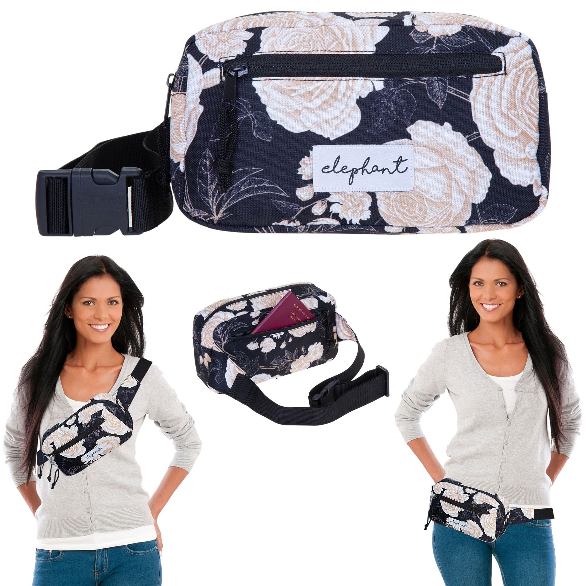 ELEPHANT Bauchtasche Damen Flower Hüfttasche Crossbag Elephant Travel Gürteltasche, Outdoor Tasche Gassi Wandern Bag Waist Bag Reise