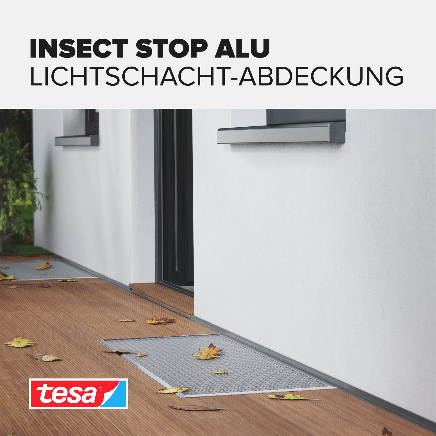 tesa Fliegengitter-Gewebe Alu Lichtschachtabdeckung - für Kellerfenster, (Komplett-Set, INSECT STOP, einfache Montage, witterungsbeständig 1,35m x 60cm), Schutz vor Insekten, Nagetieren und Schmutz für Kellerfenster