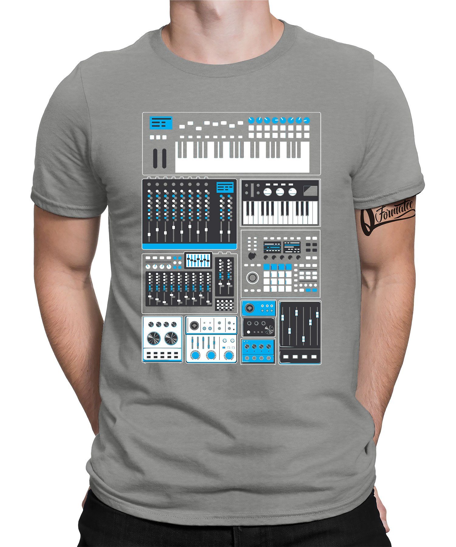 Quattro Formatee Kurzarmshirt Analog Modular Keyboard Music - Elektronische Musiker Synthesizer (1-tlg) Heather Grau
