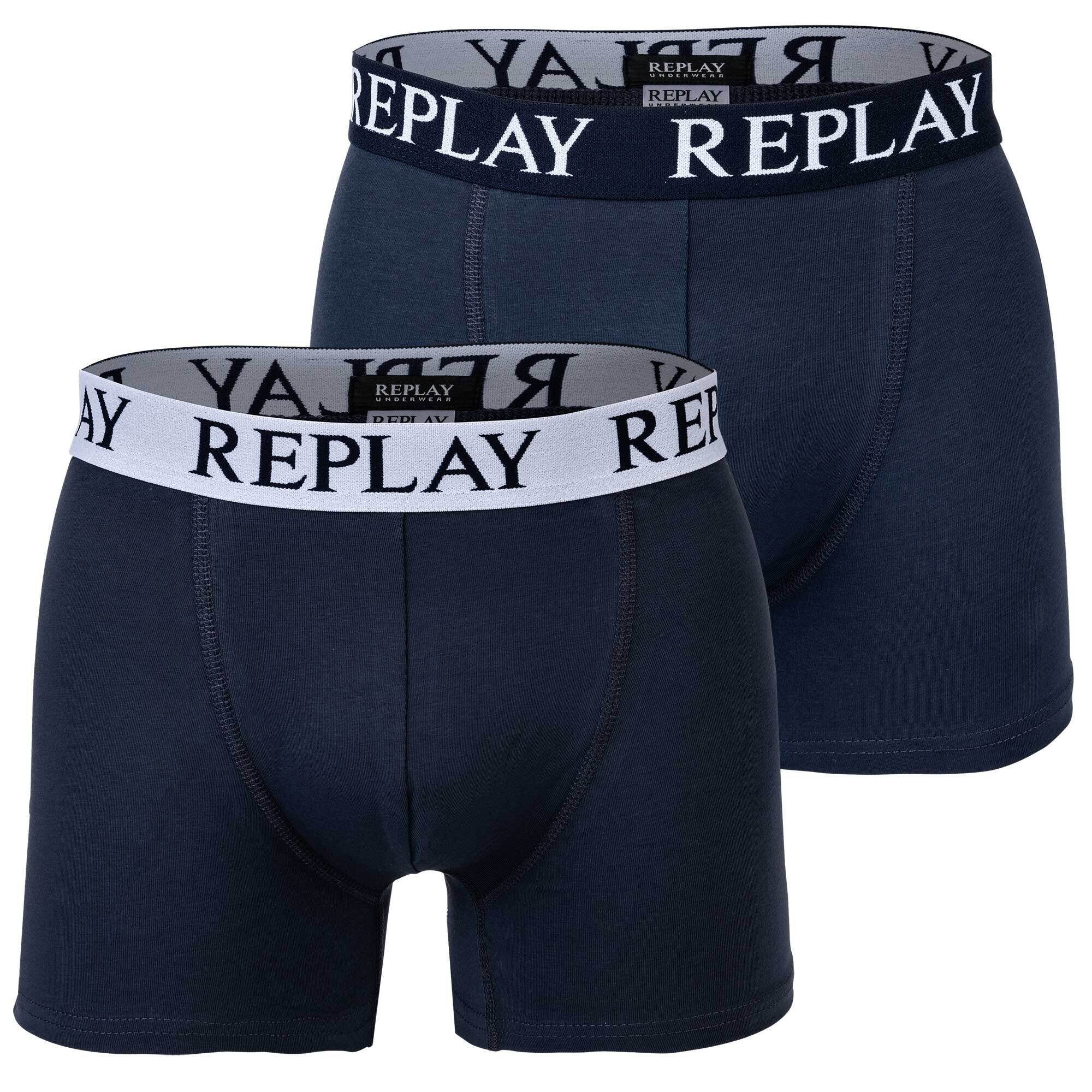 Replay Boxer Herren Boxer Shorts, 2er Pack - Trunks, Cotton Dunkelblau/Weiß