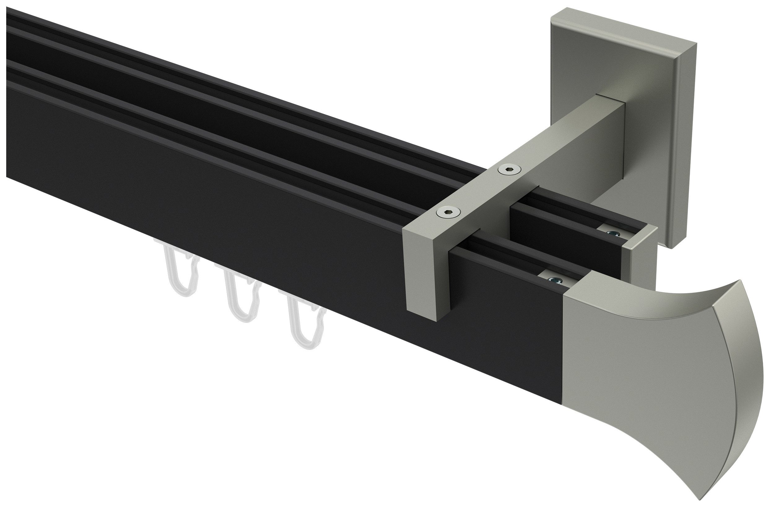 INTERDECO Innenlaufschiene Smartline Conex, 2-läufig, Fixmaß, kürzbar, Wandmontage, Aluminium, Schwarz / Edelstahl-Optik / Bicolor, 14x35