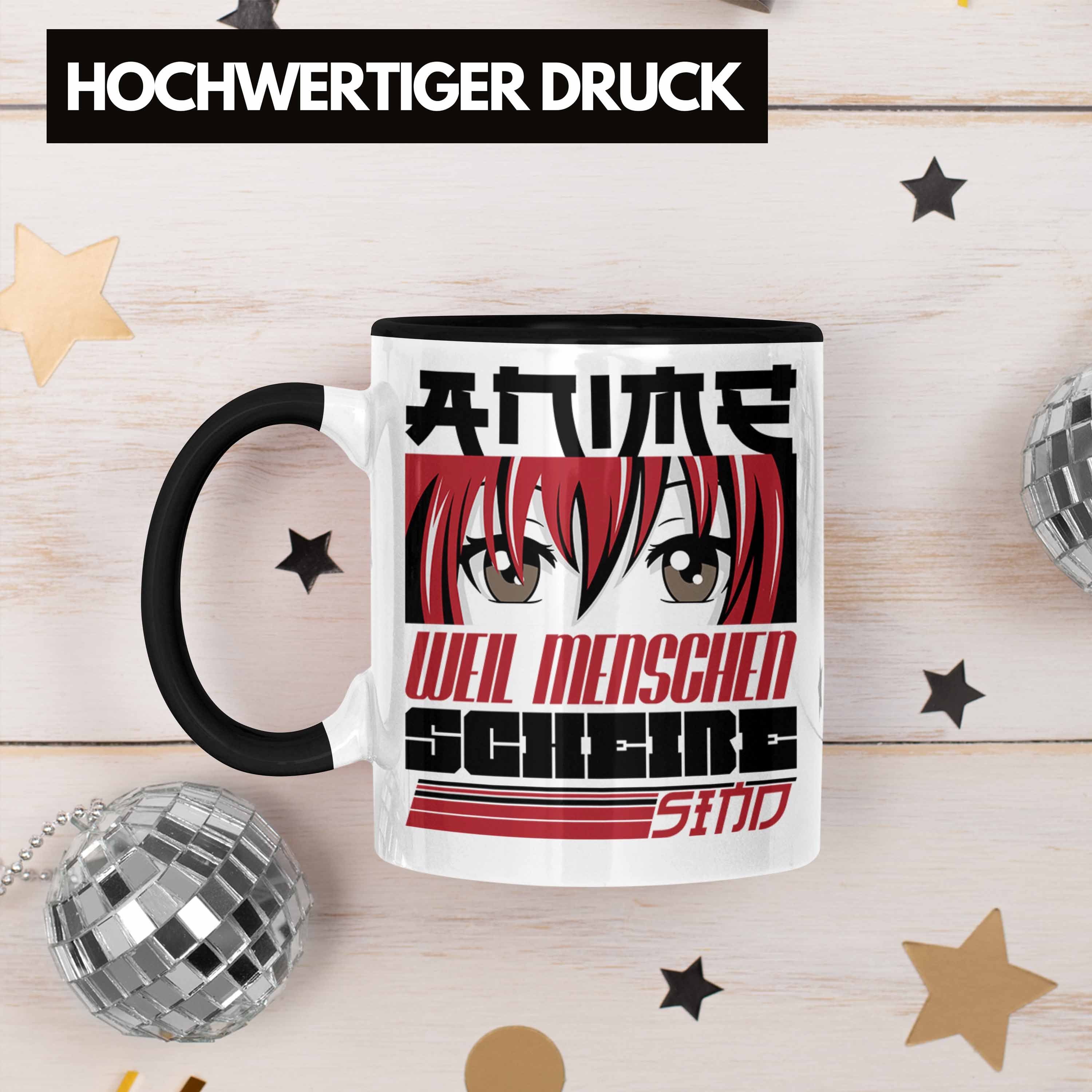 Trendation Menschen Tasse Anime-Liebhaber Tasse Anime Geschenkidee Anime Geschenk Schwarz Weil