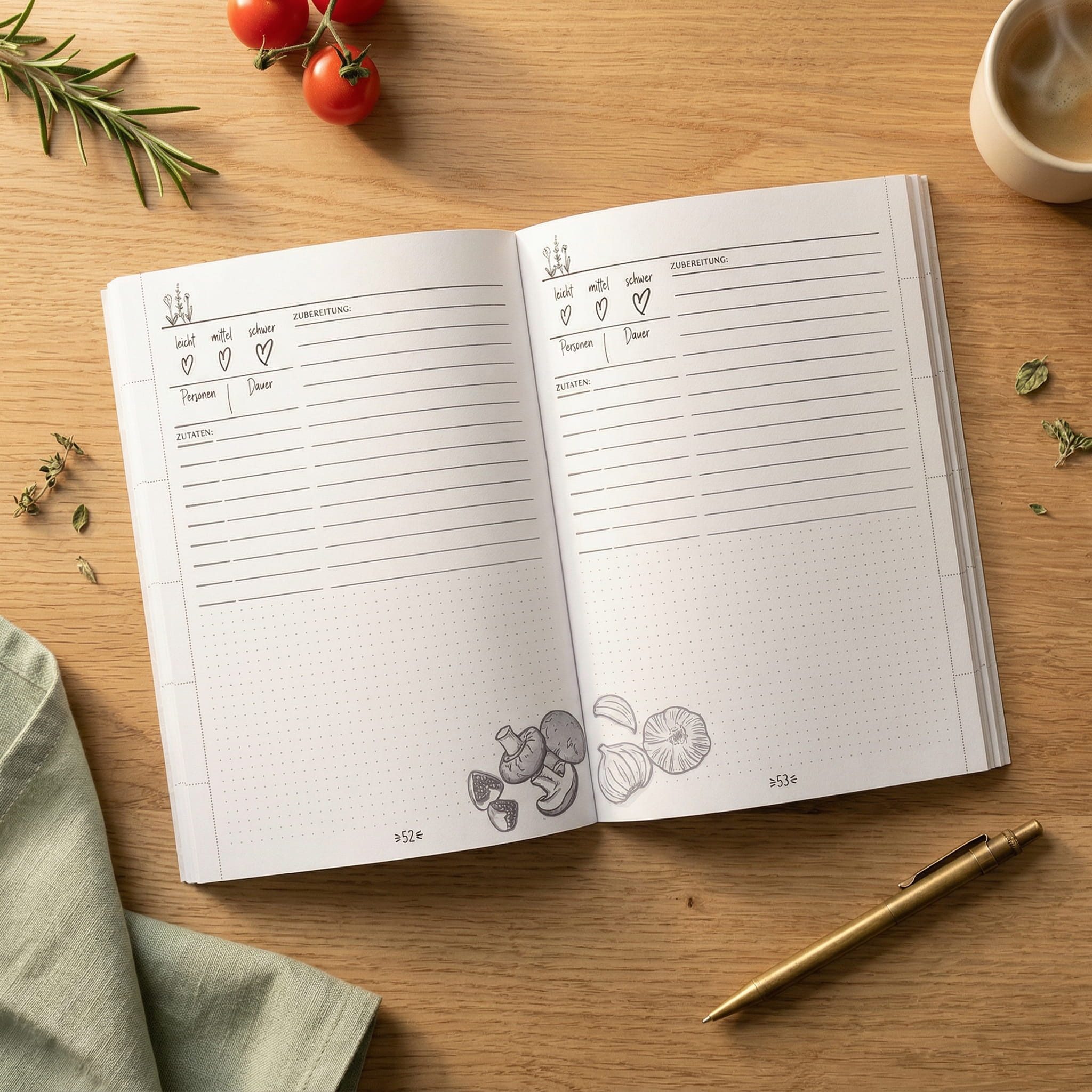 TOBJA Notizbuch Rezeptbuch zum selberschreiben DIN A5 Otterliebe, Saisonkalender, Register, Buchklappen, Leseband – Rezepte – Bild 4 von 5