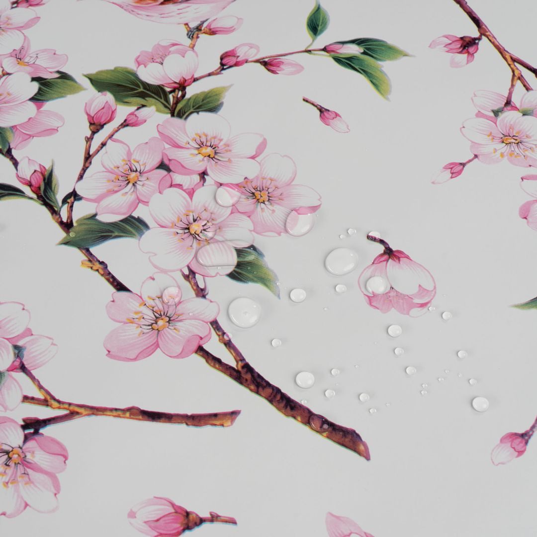laro Tischdecke laro Wachstuch-Tischdecke Wachstischdecke Kirschblüten Rosa Weiß – Bild 5 von 5
