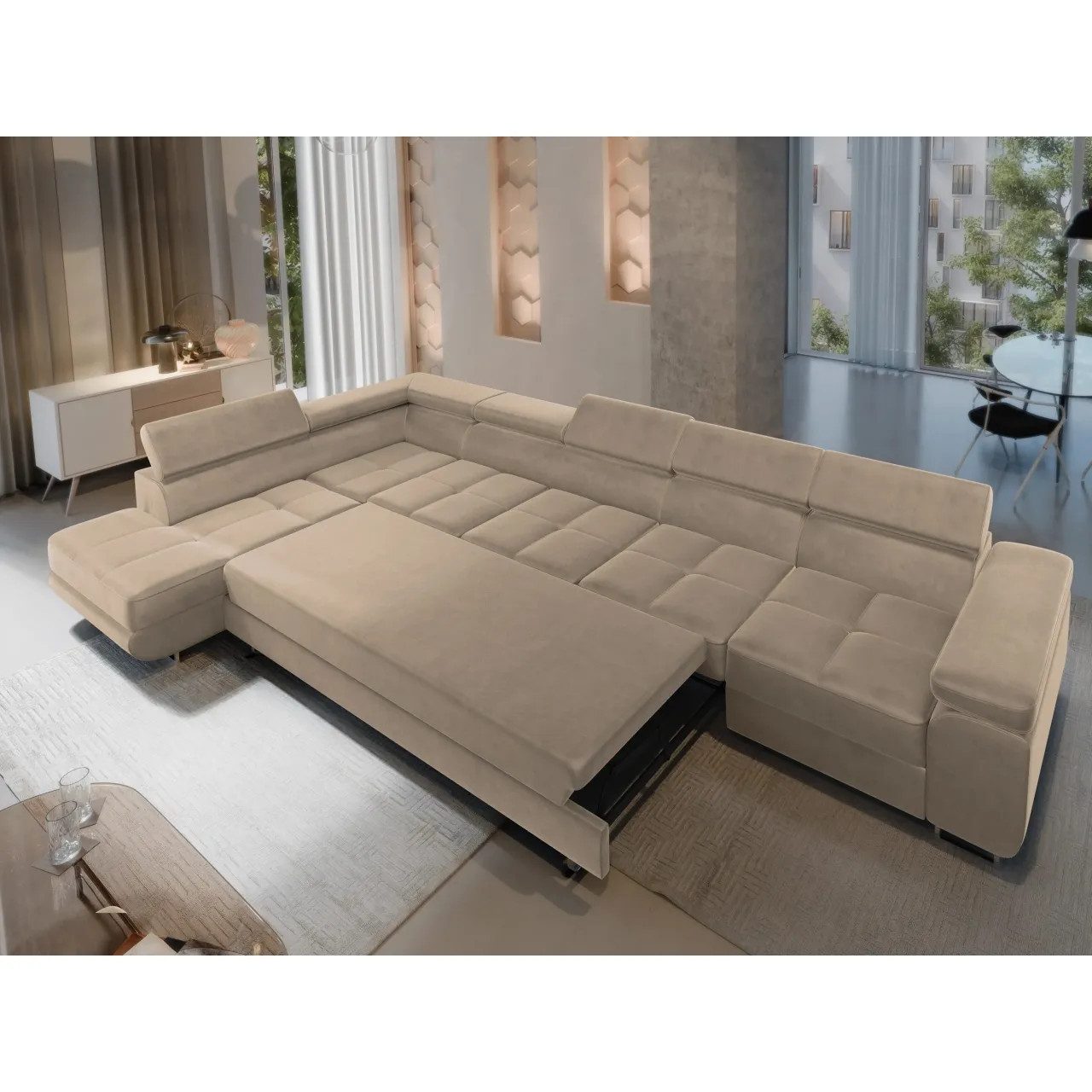 Muffo Ecksofa WILD XXL, mit Bettkasten, Hohe Metallfüße, verstellbare Kopfstützen, Liegefläche 125x240