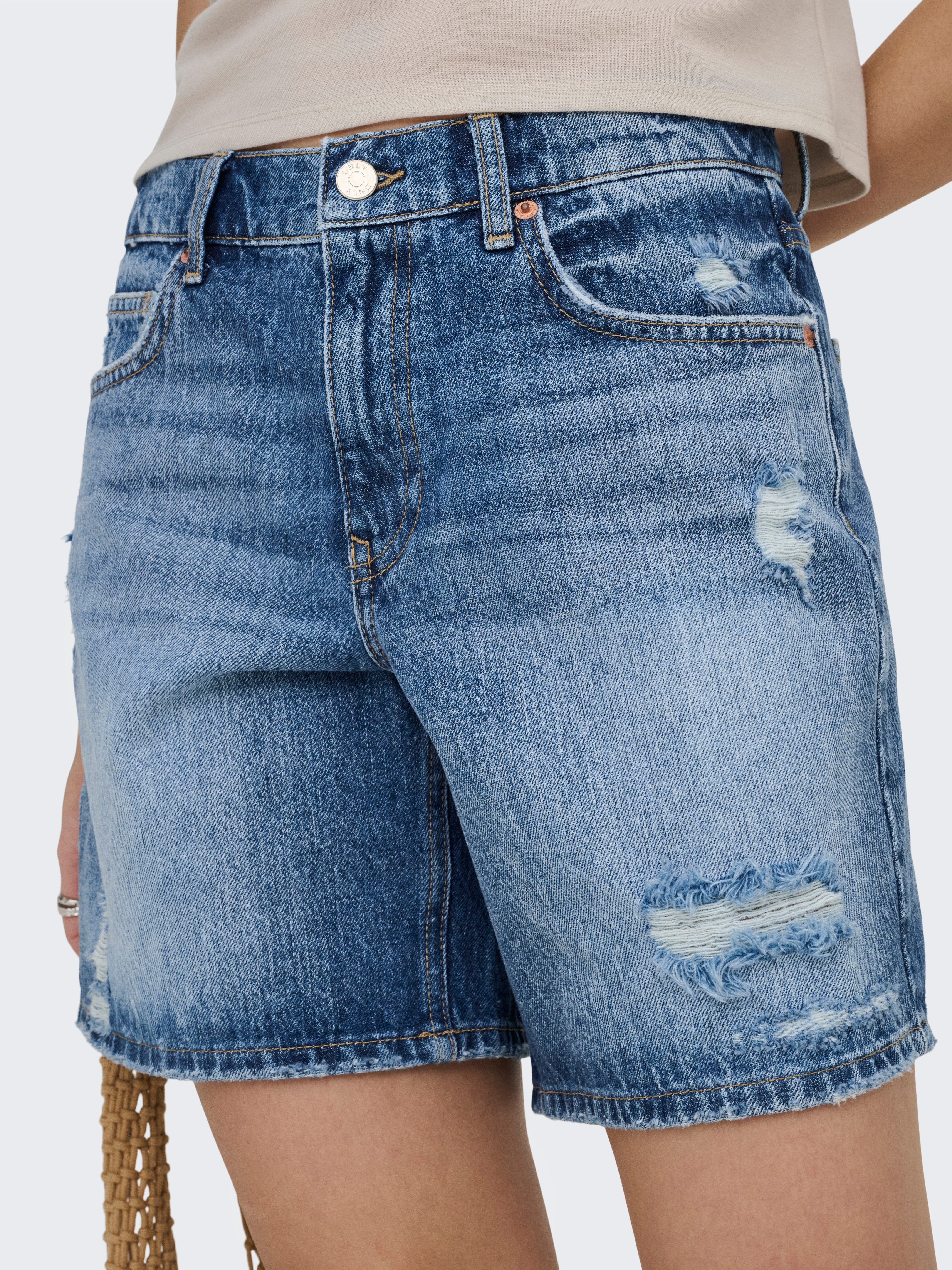 ONLY Jeansshorts ONLMILTON MW DESTROY SHORT DNM Baumwolle, Regular Waist, Destroyed Effekte