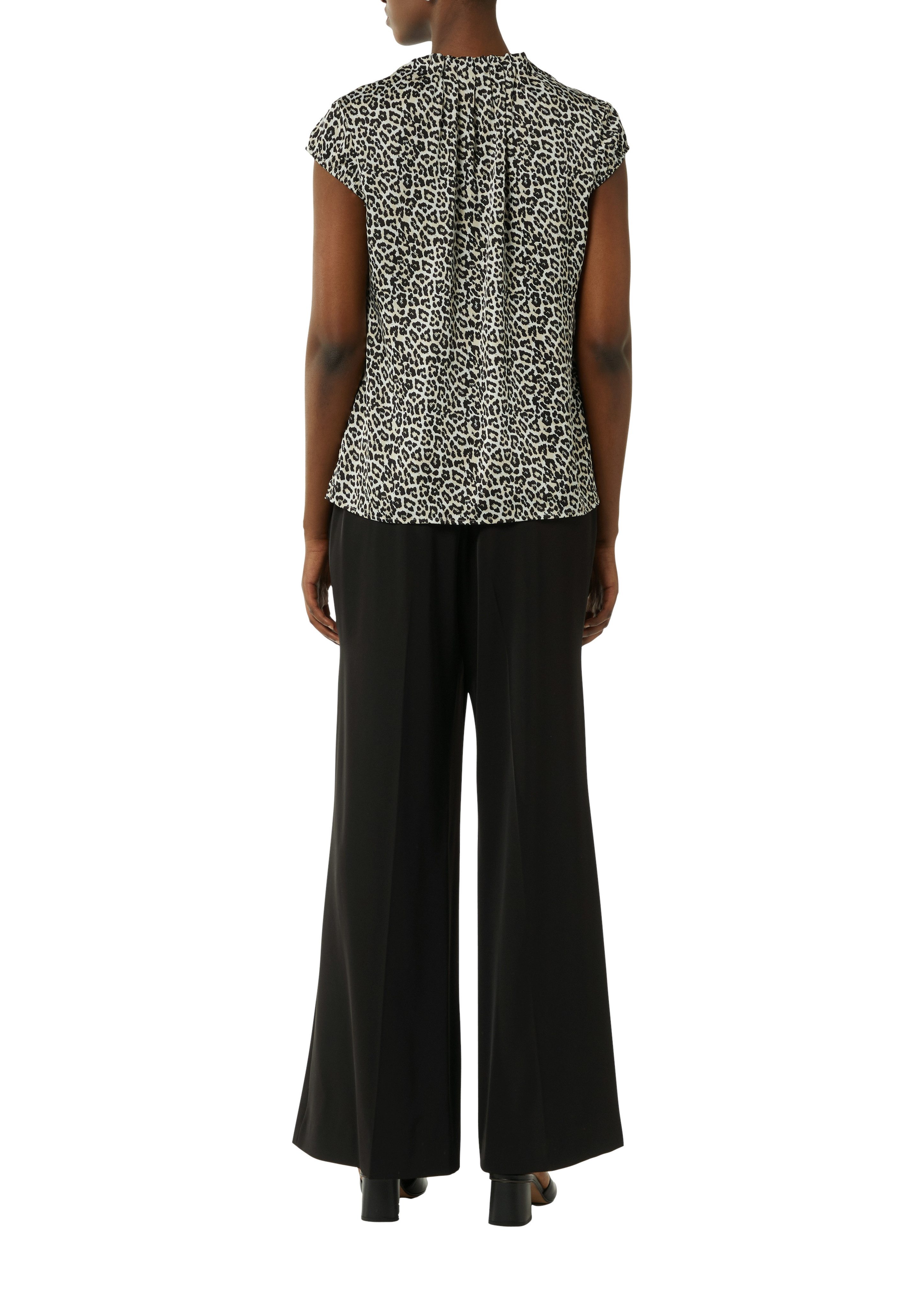 comma Kurzarmbluse mit Raffung und Animal-Print