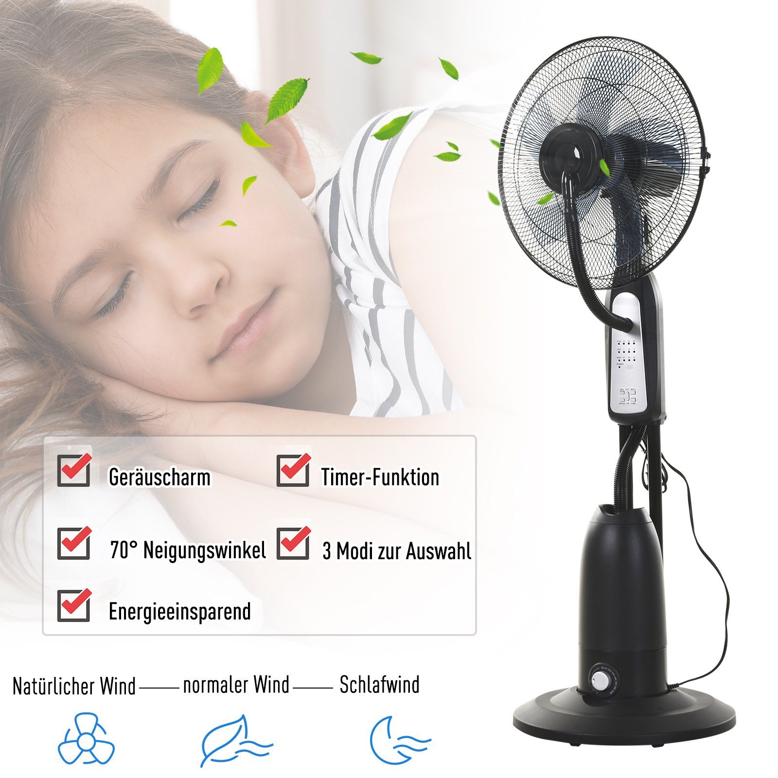 HOMCOM Standventilator Standventilator mit Wasserzerstäuber