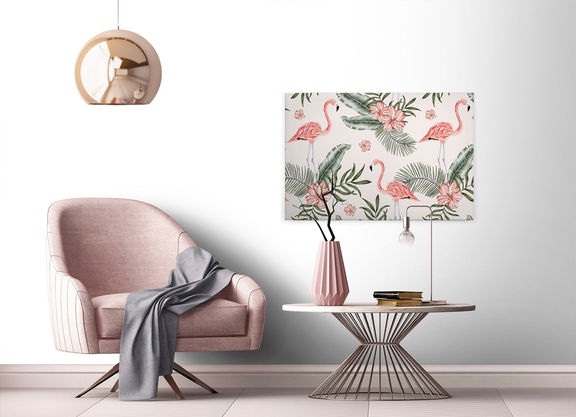 beige Blumen Keilrahmen (1 A.S. rosa, St), Vibes, Leinwandbild Palmenblätter Flamingo Création grün, Tropical
