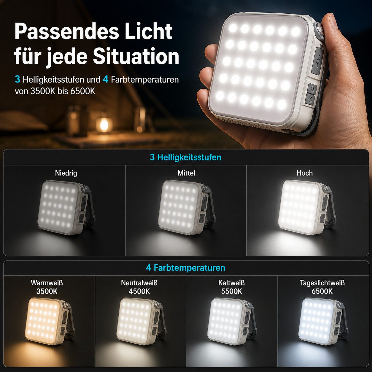 Lisabonde LED Laterne LED Solar Campinglampe & Powerbank 4000mAh, 800 Lumen, Dimmbar IPX4, LED fest integriert, Neutralweiß, Kaltweiß, Warmweiß, Tageslichtweiß, – Bild 4 von 5