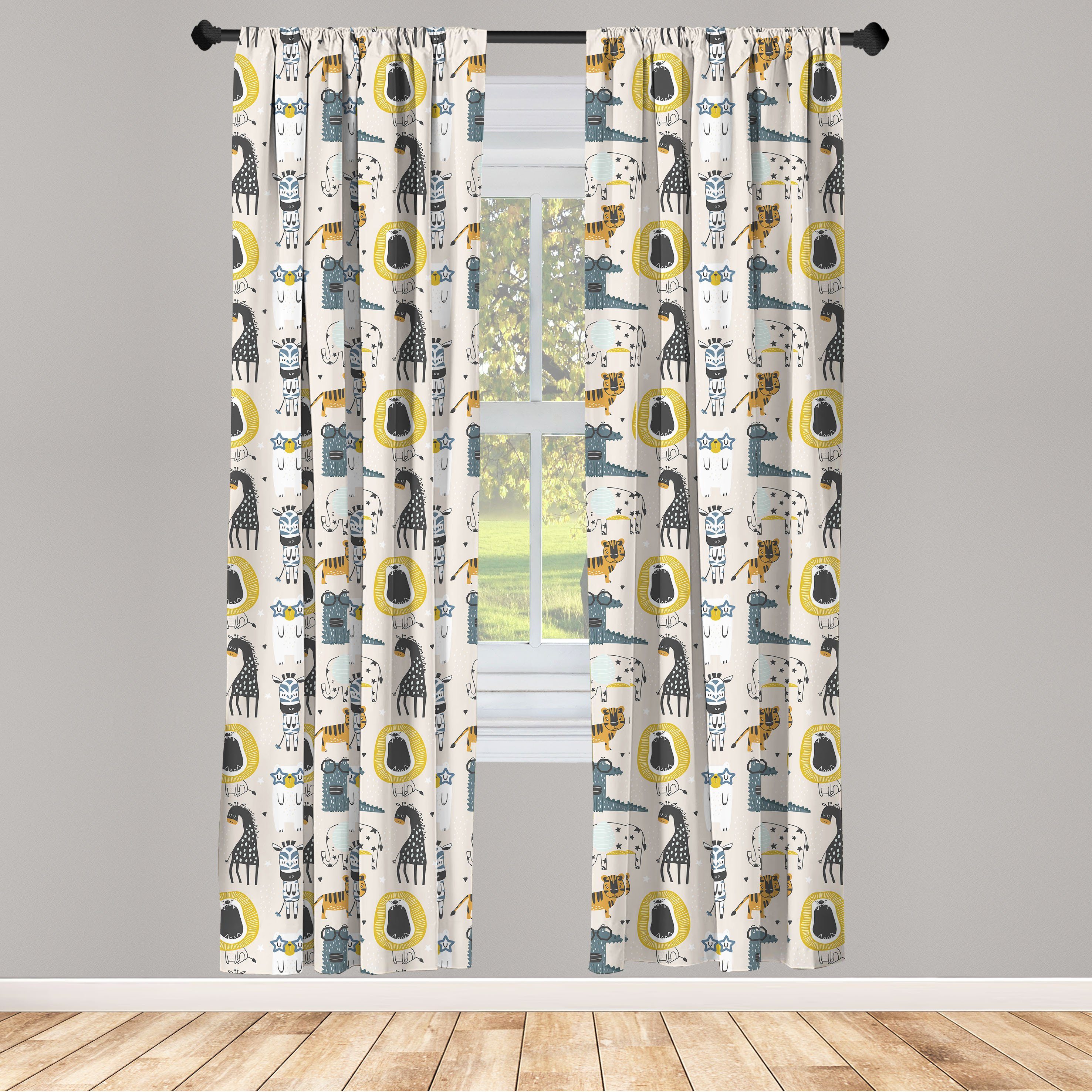 Gardine Vorhang für Wohnzimmer Schlafzimmer Löwe Zeichnungen Kreative Abakuhaus, Microfaser, Tier Nerdy Dekor