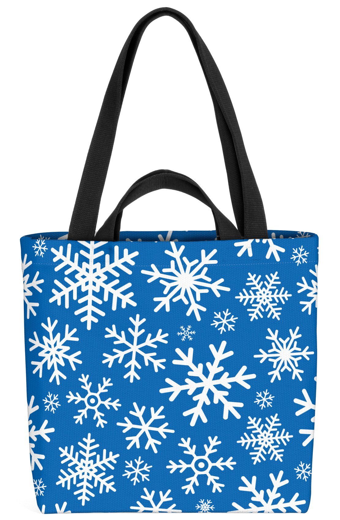 VOID Henkeltasche (1-tlg), Schneeflocken Weiss Blau Winter Weihnachten Geschenkpapier Geschenke Mus