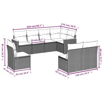 furnicato Garten-Essgruppe 8-tlg. Garten-Sofagarnitur mit Kissen Schwarz Poly Rattan, (Lounge-Set, 1-tlg)