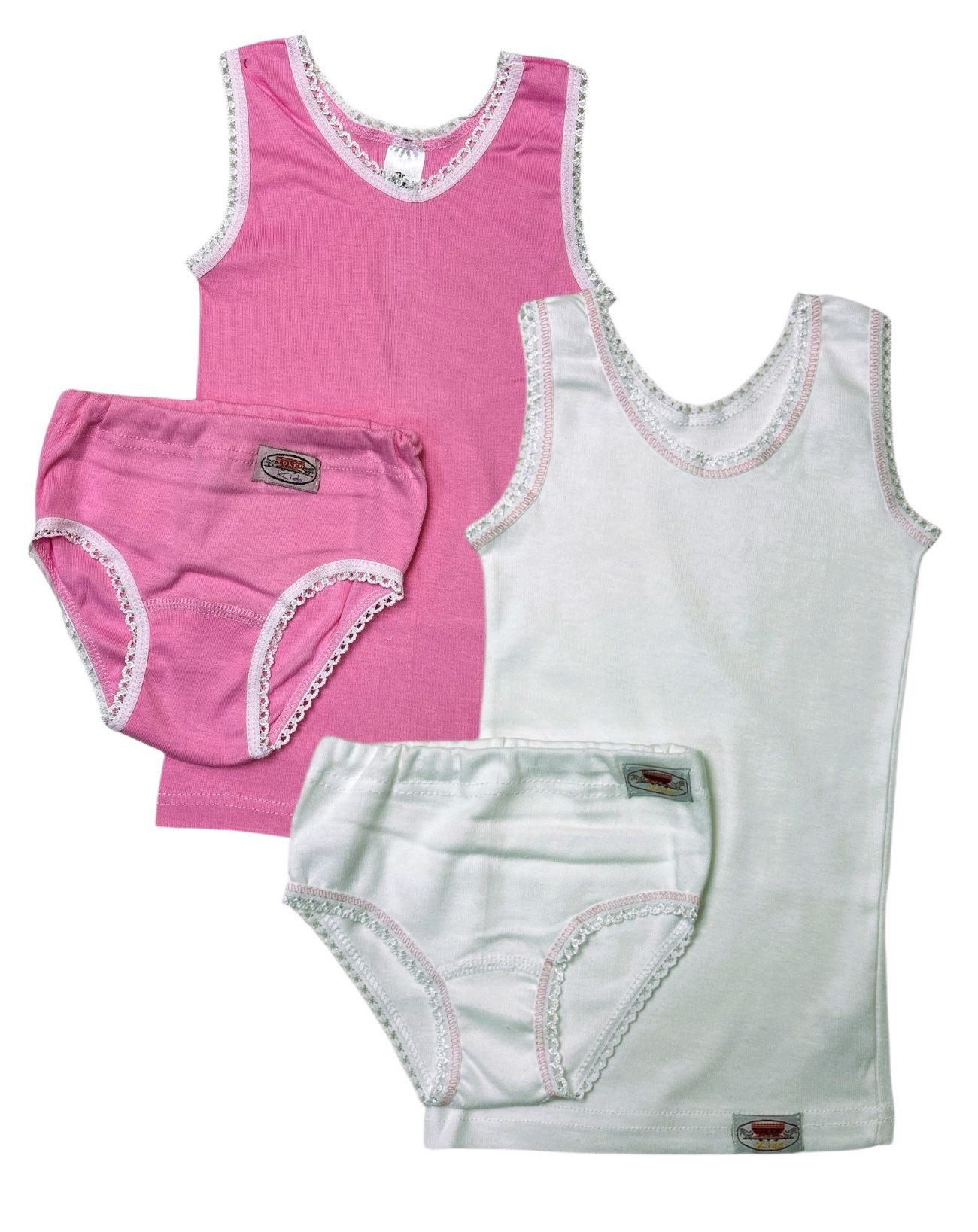 Toker Collection® Unterhemd Mädchen Unterwäsche Set 2x Unterhemd & 2x Slip (Packung, 2er-Pack) aus reiner Baumwolle