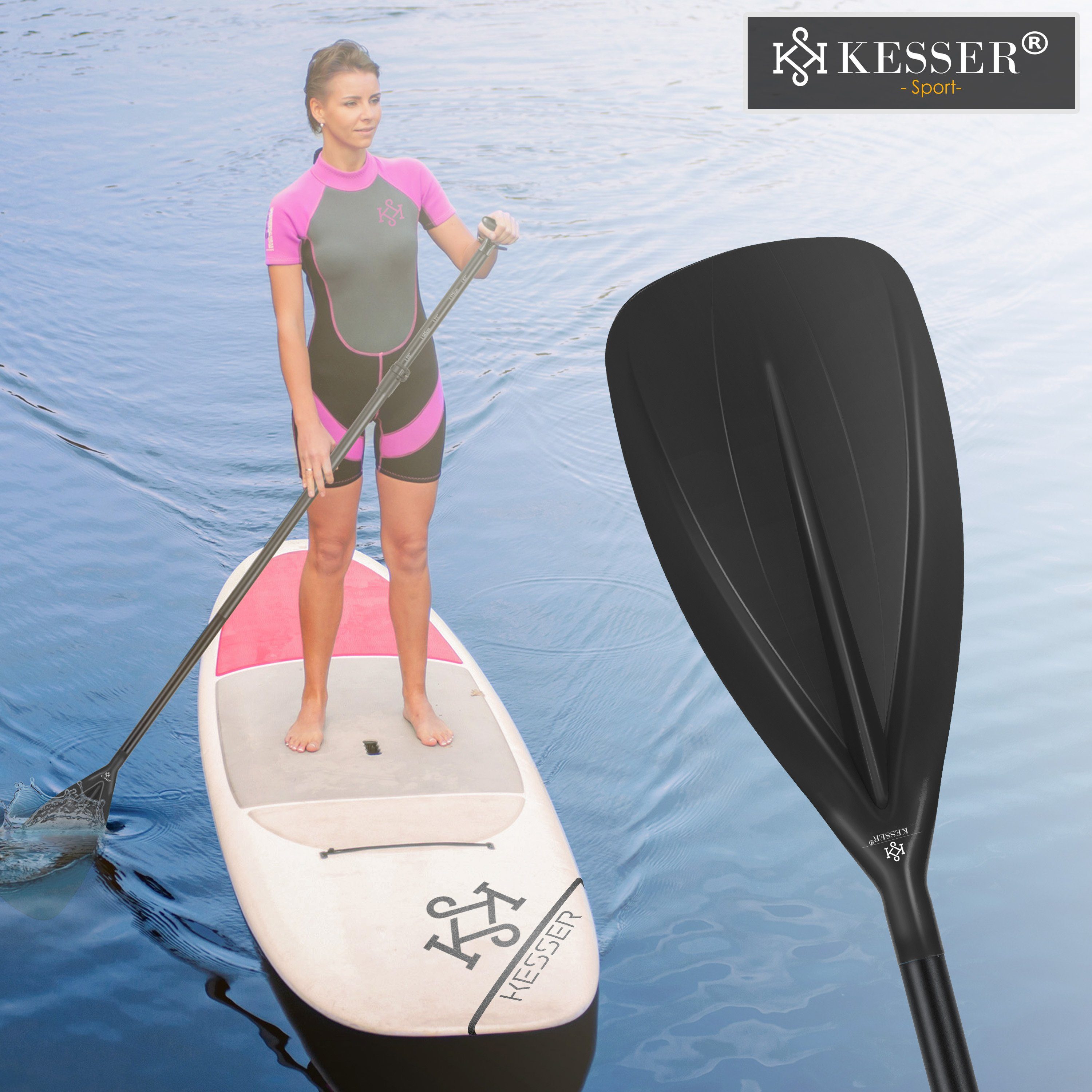 Paddling 3-teilig schwarz SUP KESSER Stand-Up Board SUP-Paddel, Paddle für Kayak