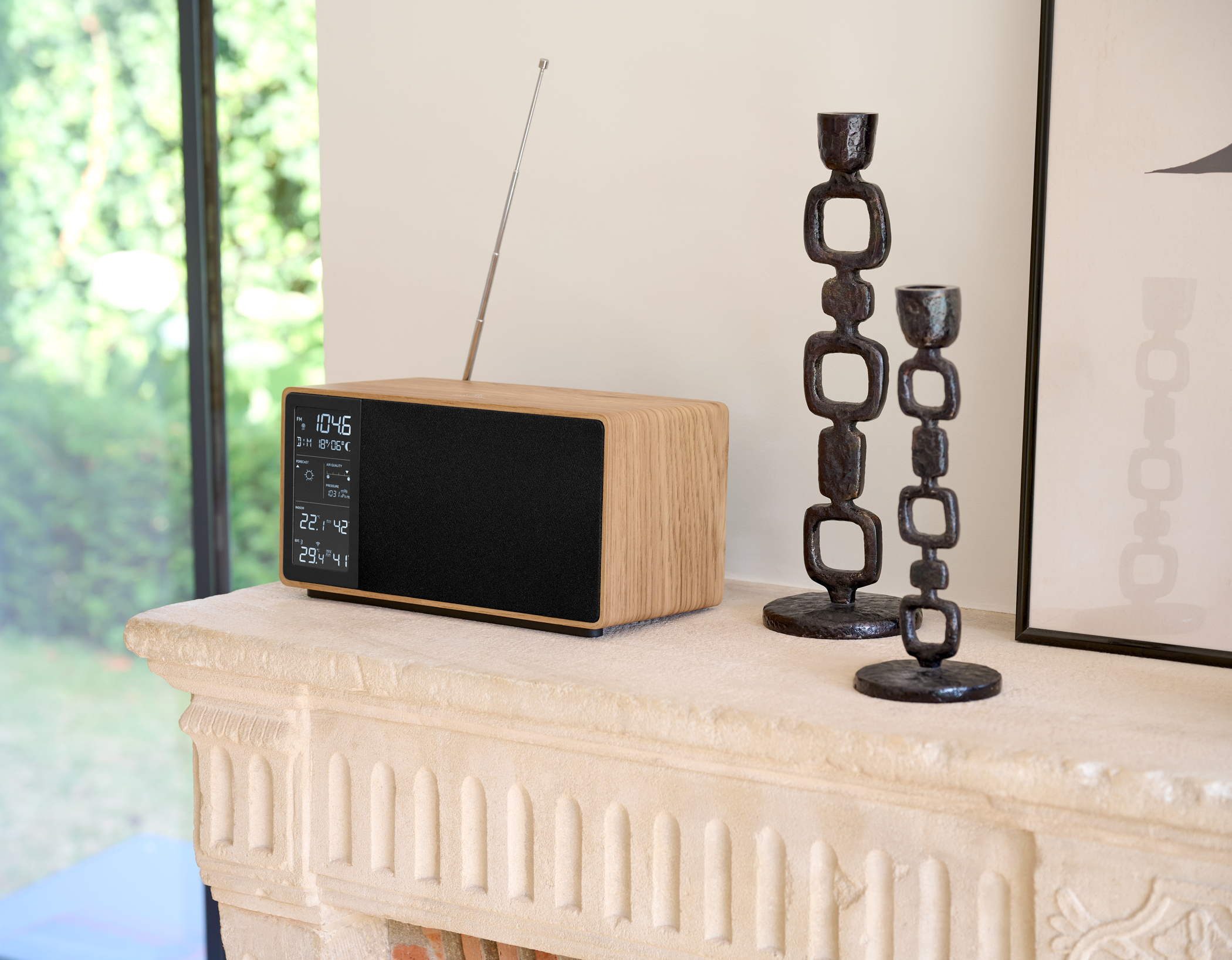 Thomson Wetterstation WS202 mit Radio Bluetooth Holz schwarz TH390377 Wetterstation