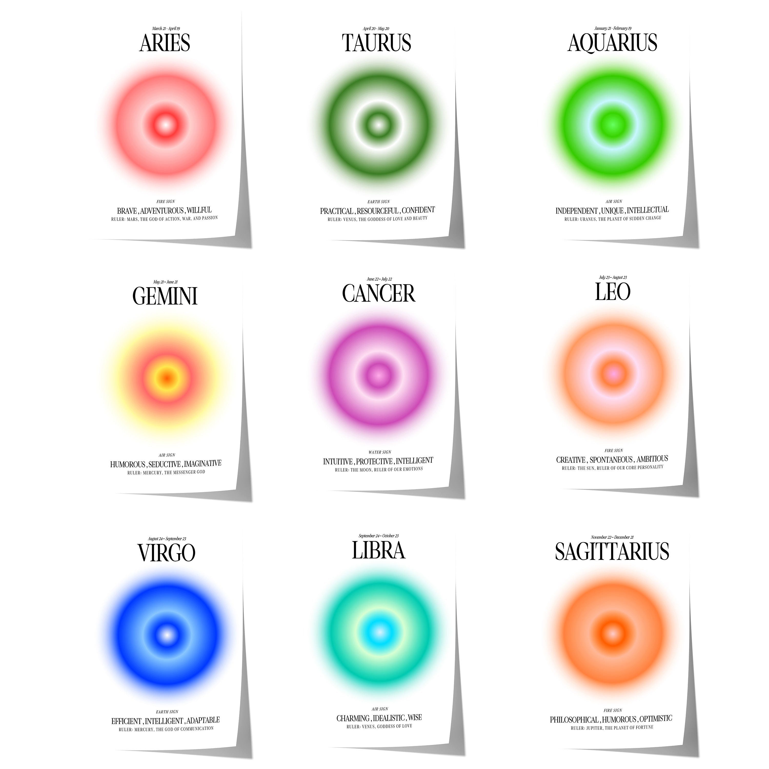 JUSTGOODMOOD Poster Sternzeichen Farbkreis Geschenkidee Widder Stier Wassermann Zwillinge, J (1 St)