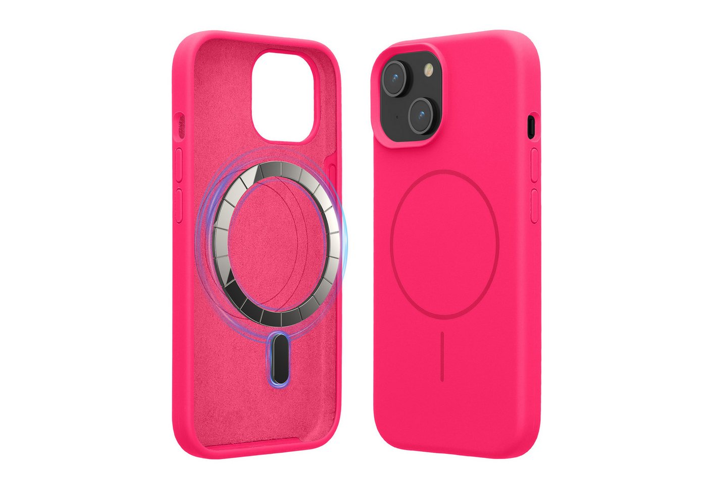 kwmobile Smartphone-Hülle Soft Silikon Case für Apple iPhone 15 Hülle, magnetische Schutzhülle kompatibel mit MagSafe Cover gummiert