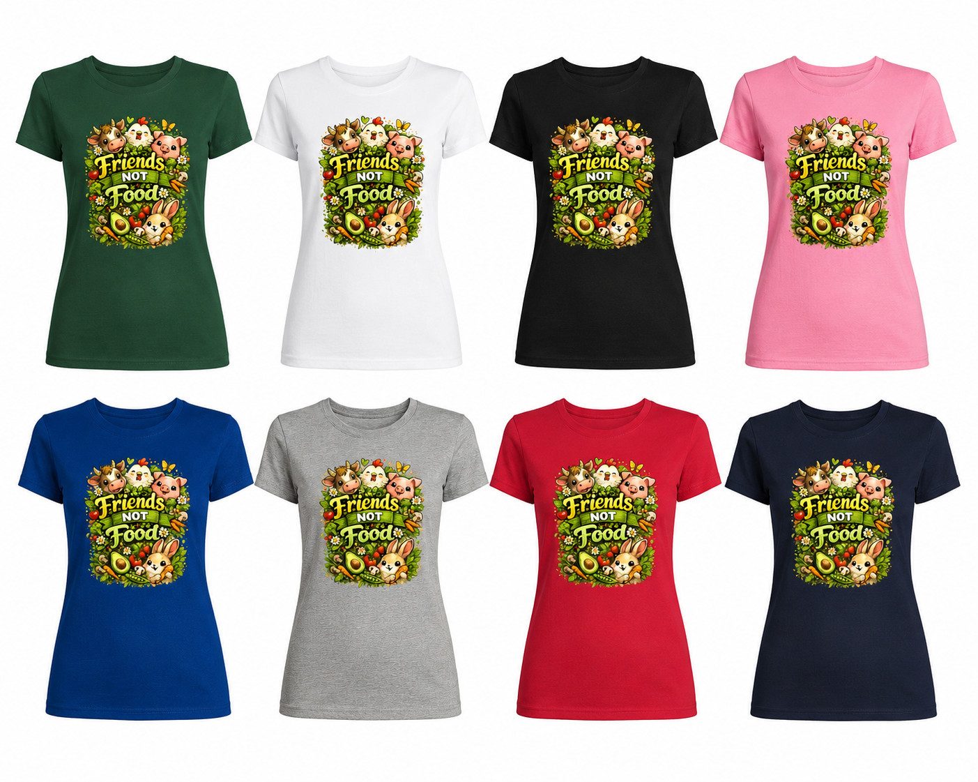 Blondie & Brownie T-Shirt Friends Not Food Damen T Shirt Print Bauernhof Tiere Vegan Motiv (Einzelstück, Einzelartikel) Friends Not Food Damen T Shirt Printmotiv