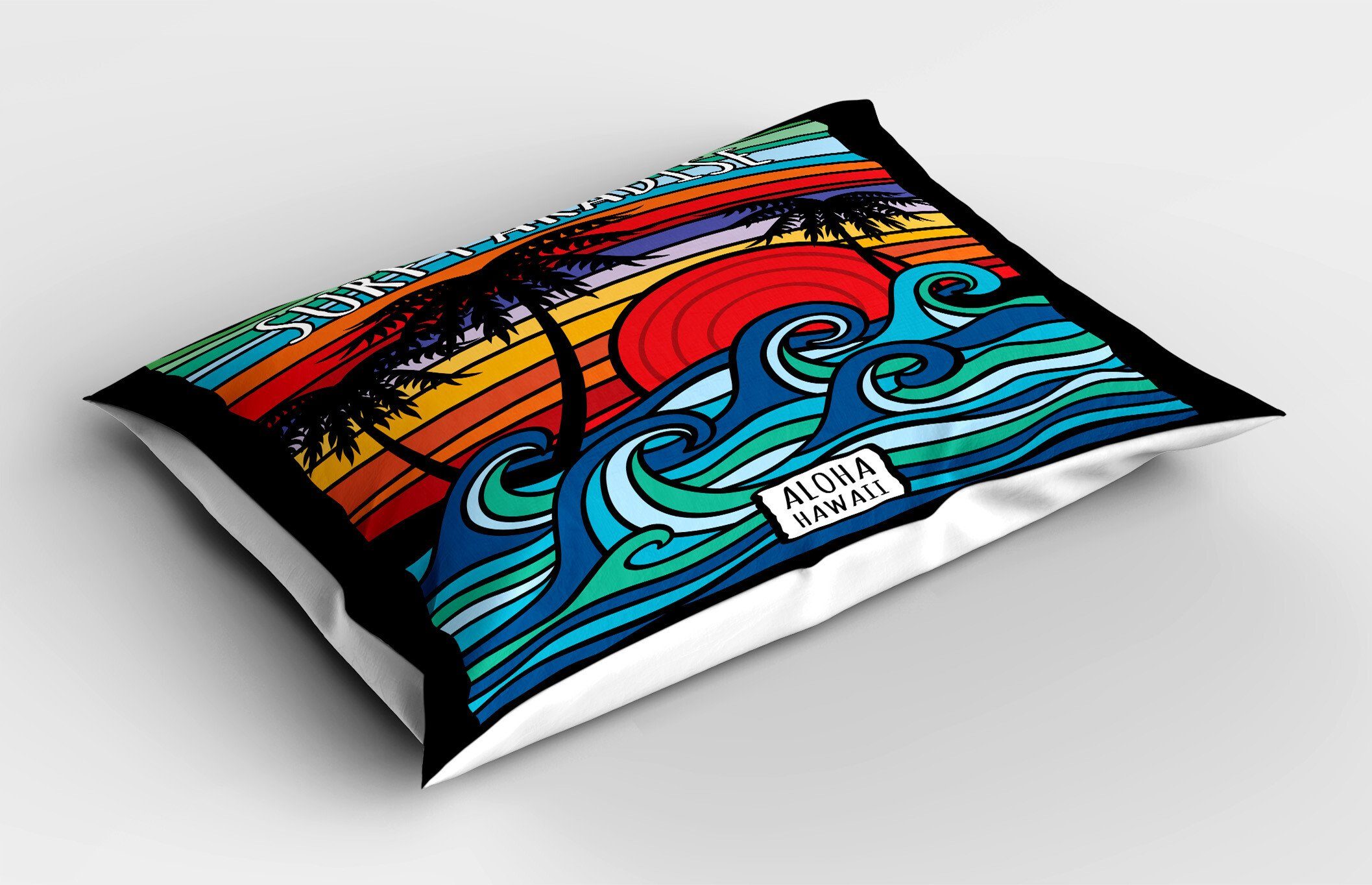 (1 Surf Abakuhaus Graphics Dekorativer Gedruckter Size Paradise Aloha Waves Kissenbezüge Stück), Kopfkissenbezug, Queen