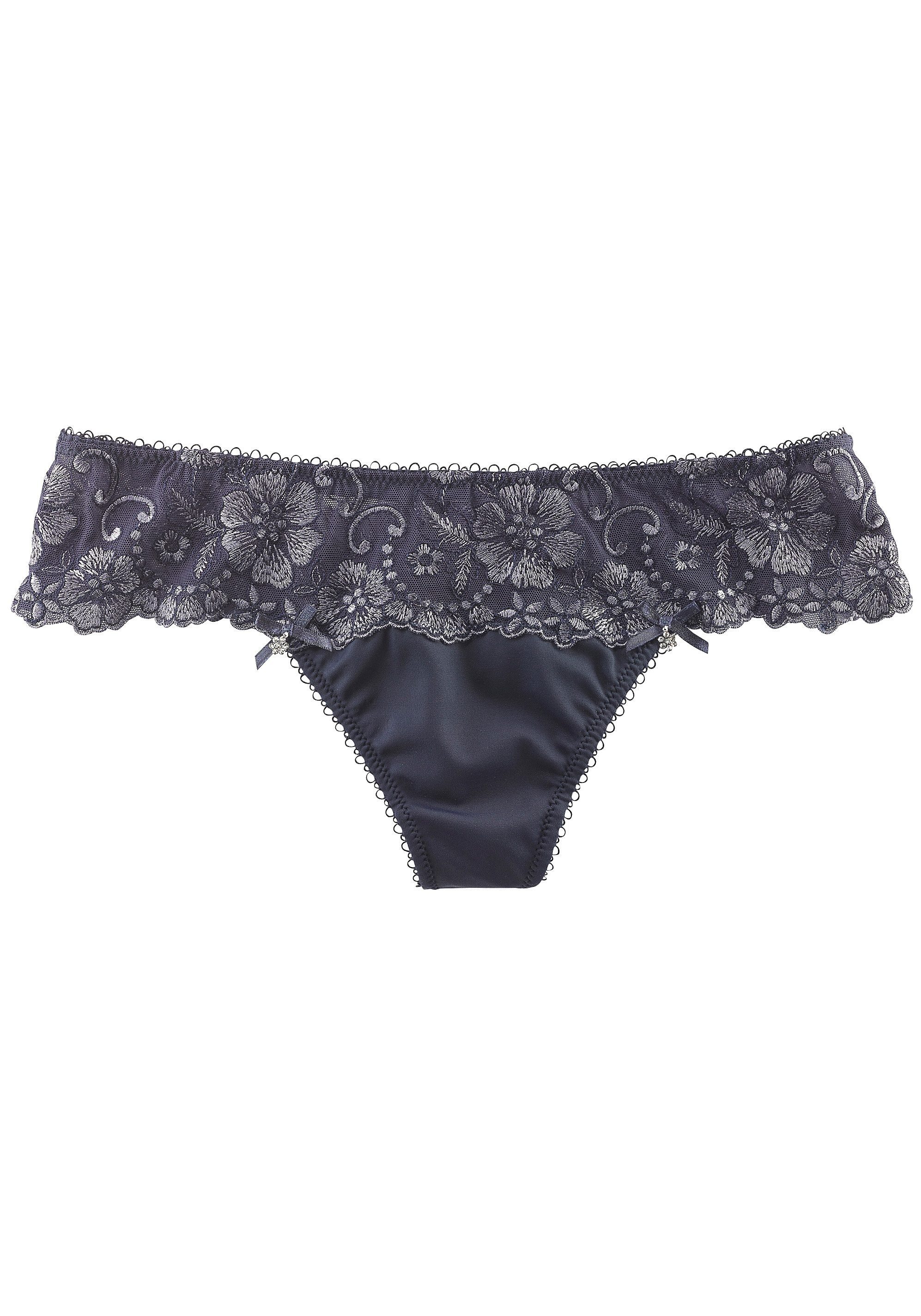 blumiger Dessous in Optik Stickerei Spitze Wanda marine String LASCANA mit