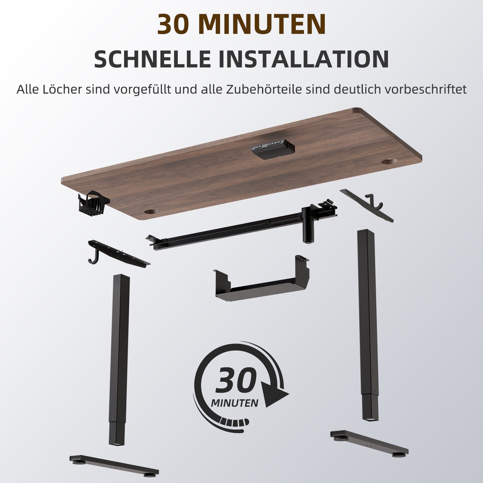 HOMAVO Schreibtisch Elektrisch höhenverstellbarer Schreibtisch Memory-Funktion (Sitz-/Steh-Erinnerung), USB/Typ C,Länge 120 cm, 140 cm, zwei Größen (18 mm Schreibtischplatte)