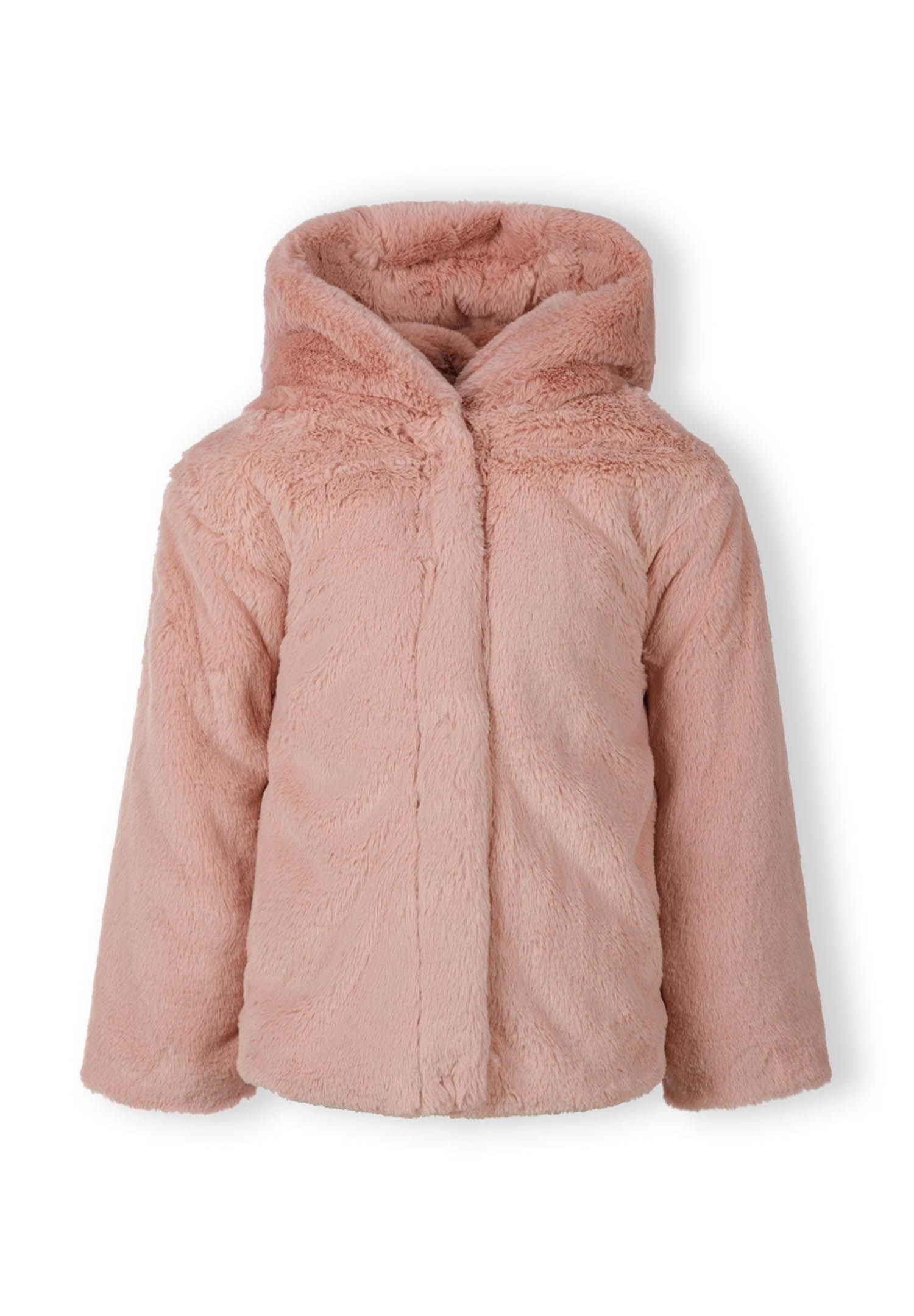 MINOTI Fellimitatjacke Teddy-Übergangsjacke mit Kapuze und verdeckten Druckknöpfen (2y-14y) kuschelig