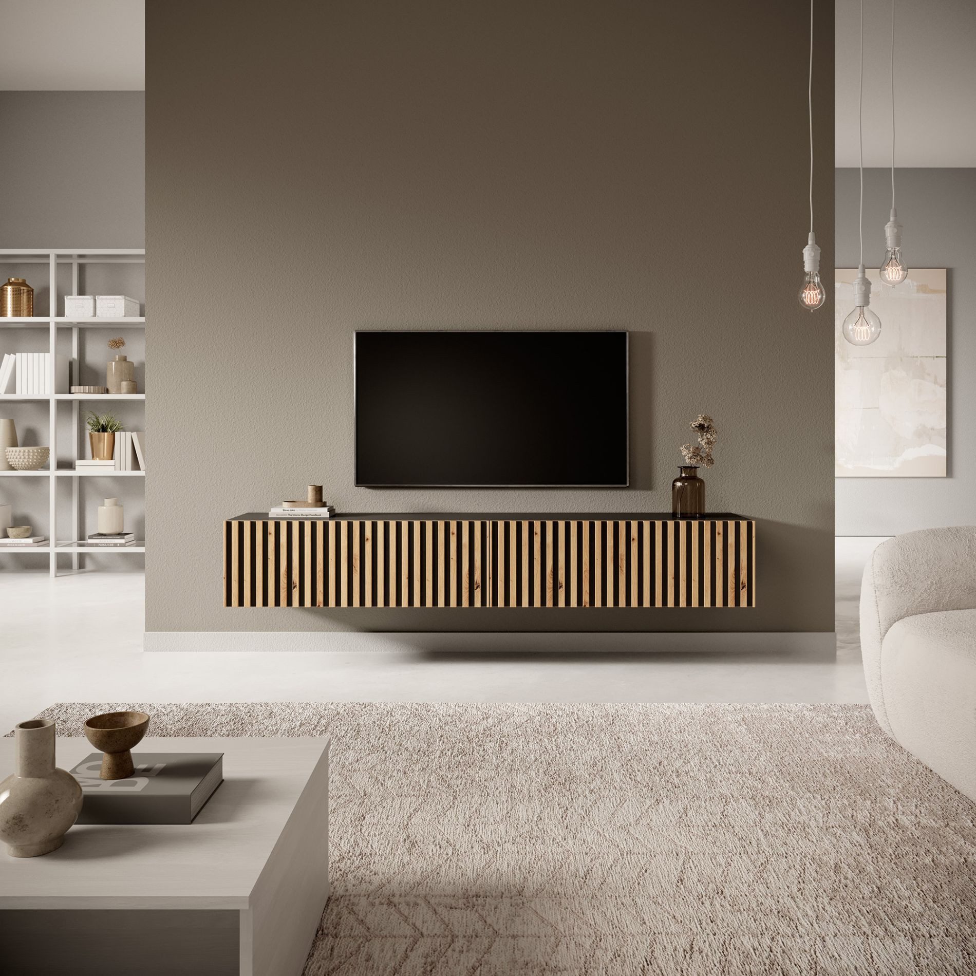 Selsey TV-Schrank TELIRE Hängend mit 2 grifflosen Lamellenfronten, 175 cm