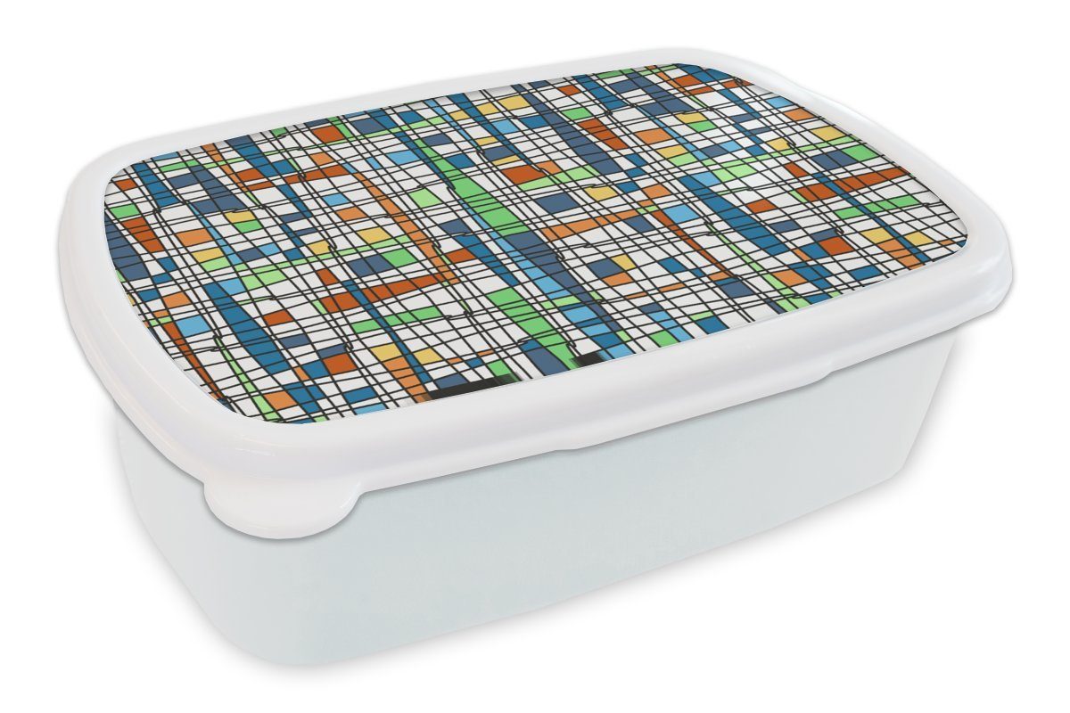 MuchoWow Lunchbox Muster - Linie - Weiß, Kunststoff, (2-tlg), Brotbox für Kinder und Erwachsene, Brotdose, für Jungs und Mädchen