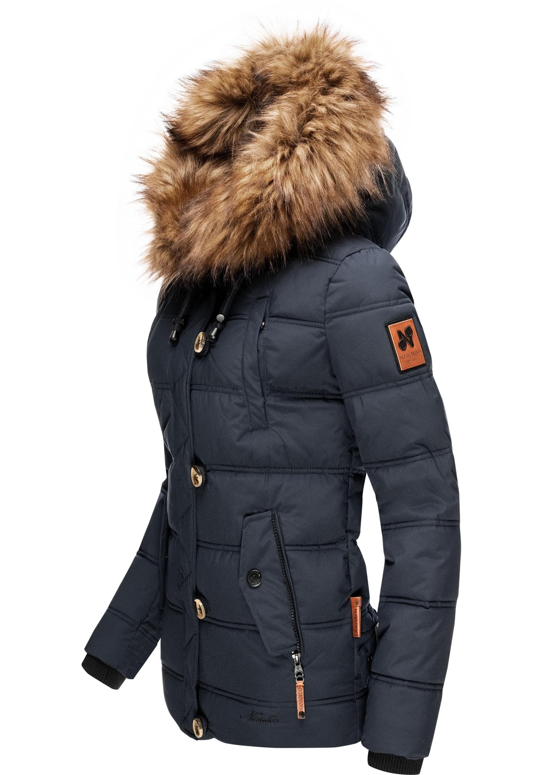 Navahoo Winterjacke Zoja stylische navy mit Steppjacke Kunstpelz Kapuze