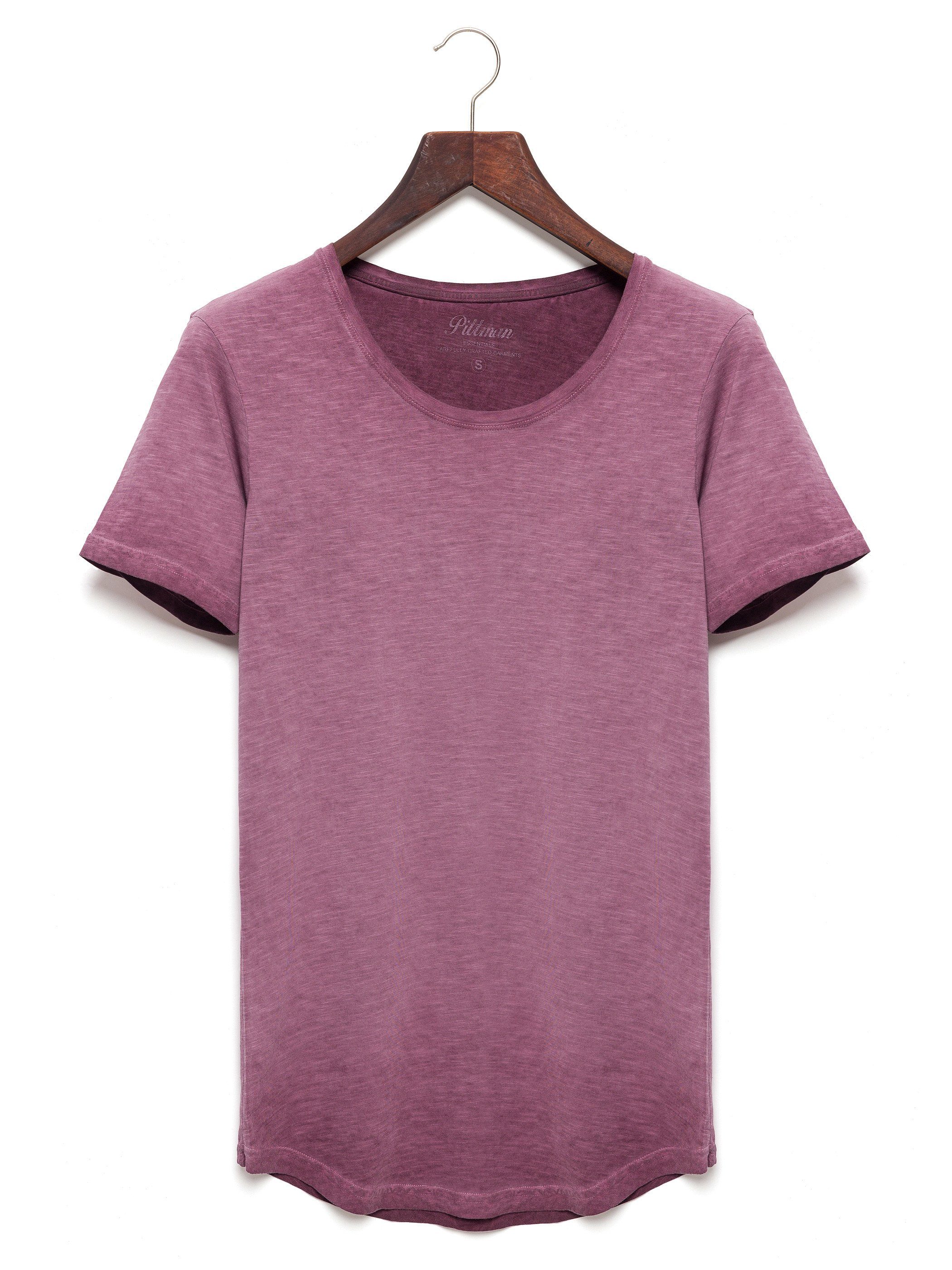 Shredder (1-tlg) Pittman (171612) Basic Oversize T-Shirt Neck mauve Lila Washed Tee (mellow Crew