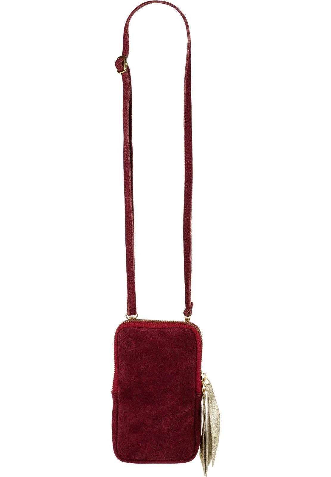 styleBREAKER Mini Bag (1-tlg), Umhängetasche Bordeaux-Rot Echtleder Handy Veloursleder