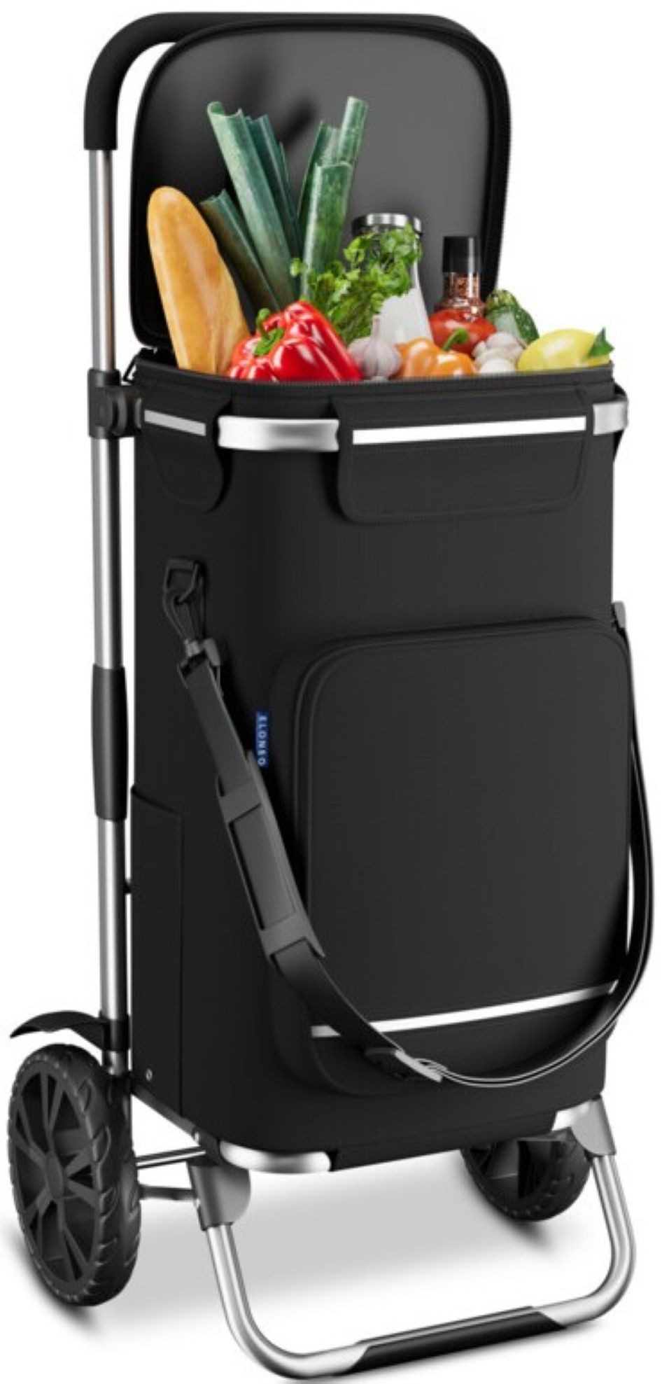 ELONEO Einkaufstrolley praktisch faltbar und extrem leicht – nur 2,3 kg, 43 l, separate Kühltasche & Spanngurt für schwere Getränkekisten
