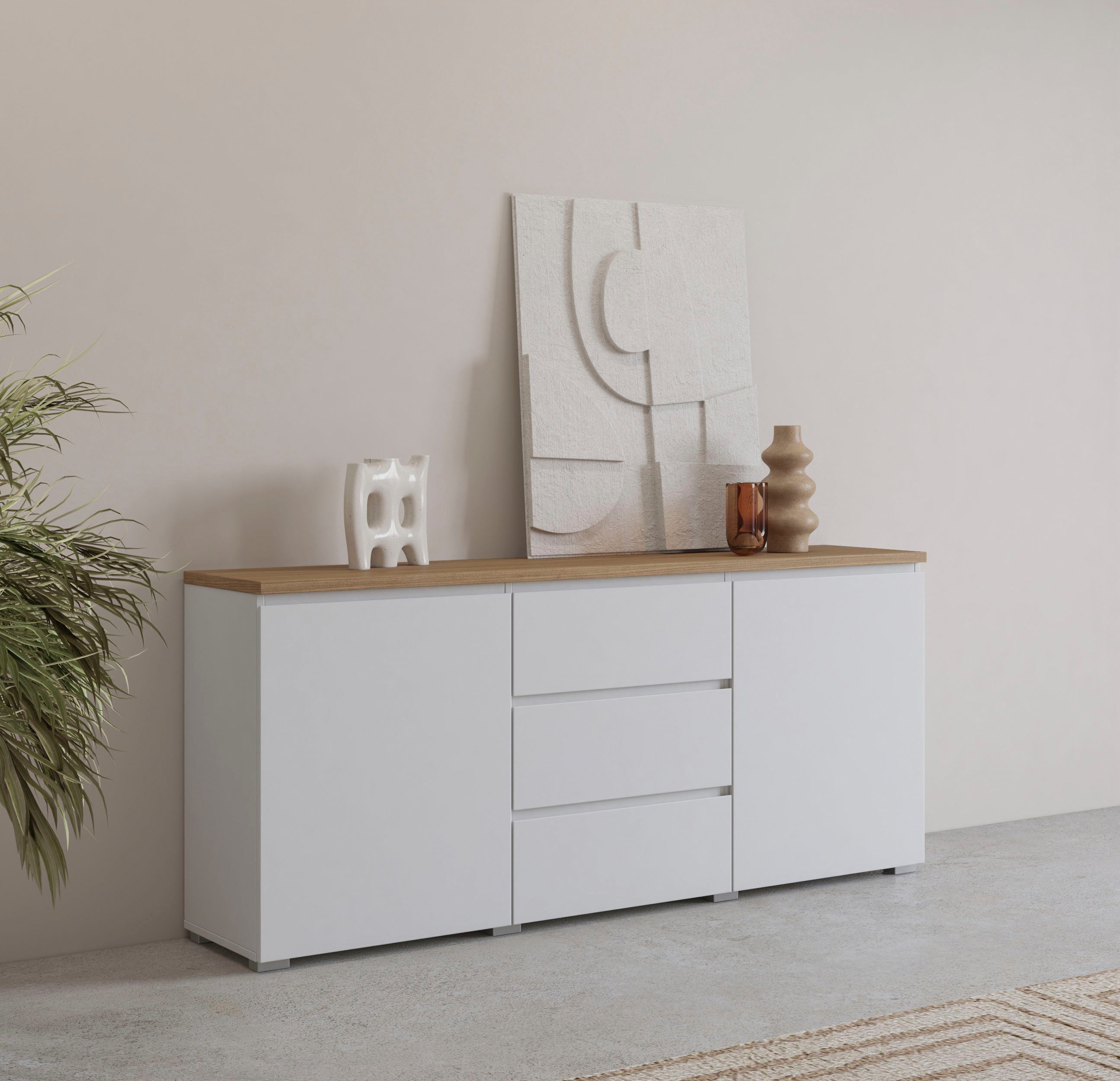 Sideboard Modo, Breite 150 cm, moderne grifflose Kommode 2Türen/3 SK