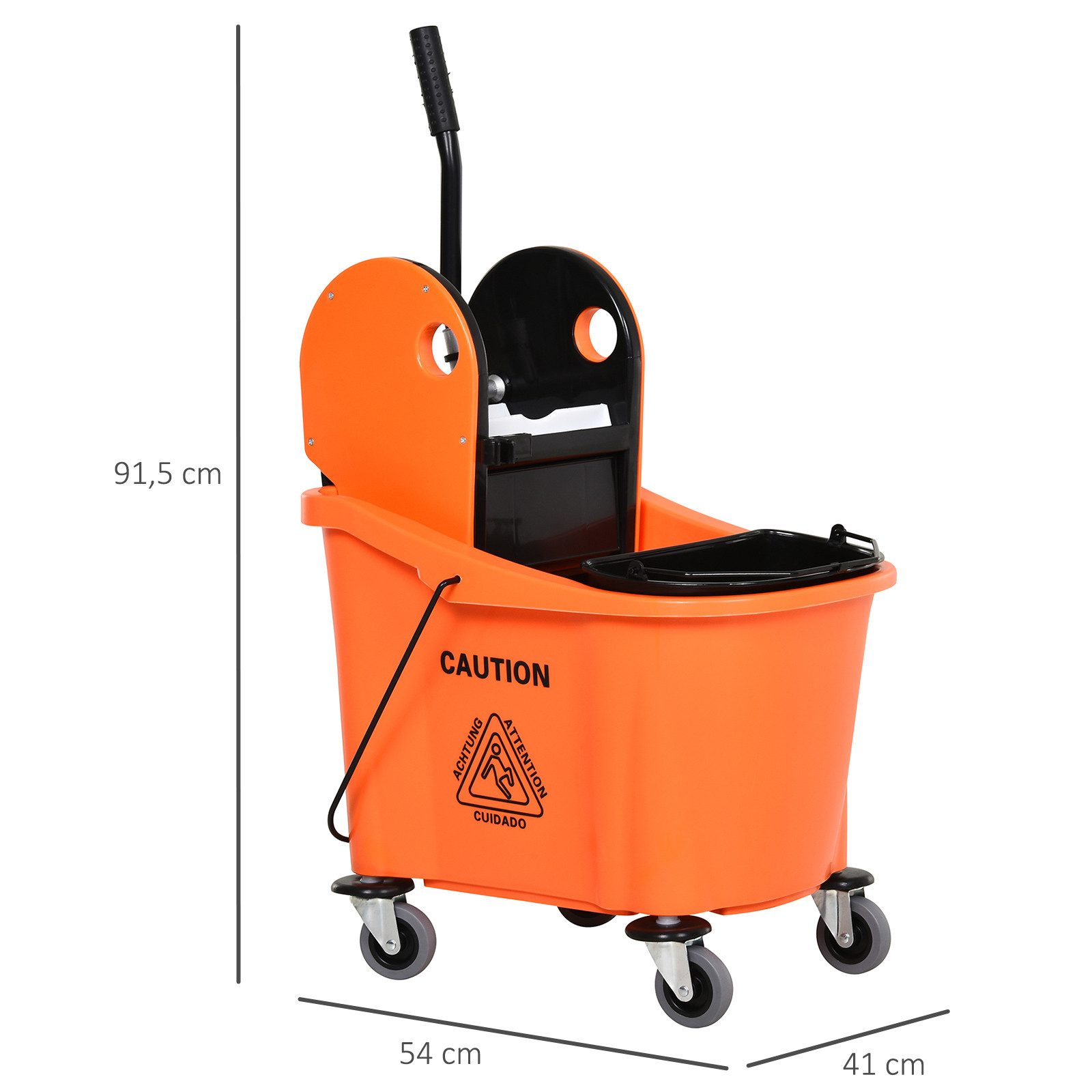 HOMCOM Putzeimer Reinigungswagen 36 Liter Fahreimer, (Wischwagen mit Auswringvorrichtung, 1-tlg., Orange), 54 x 41 x 91,5 cm
