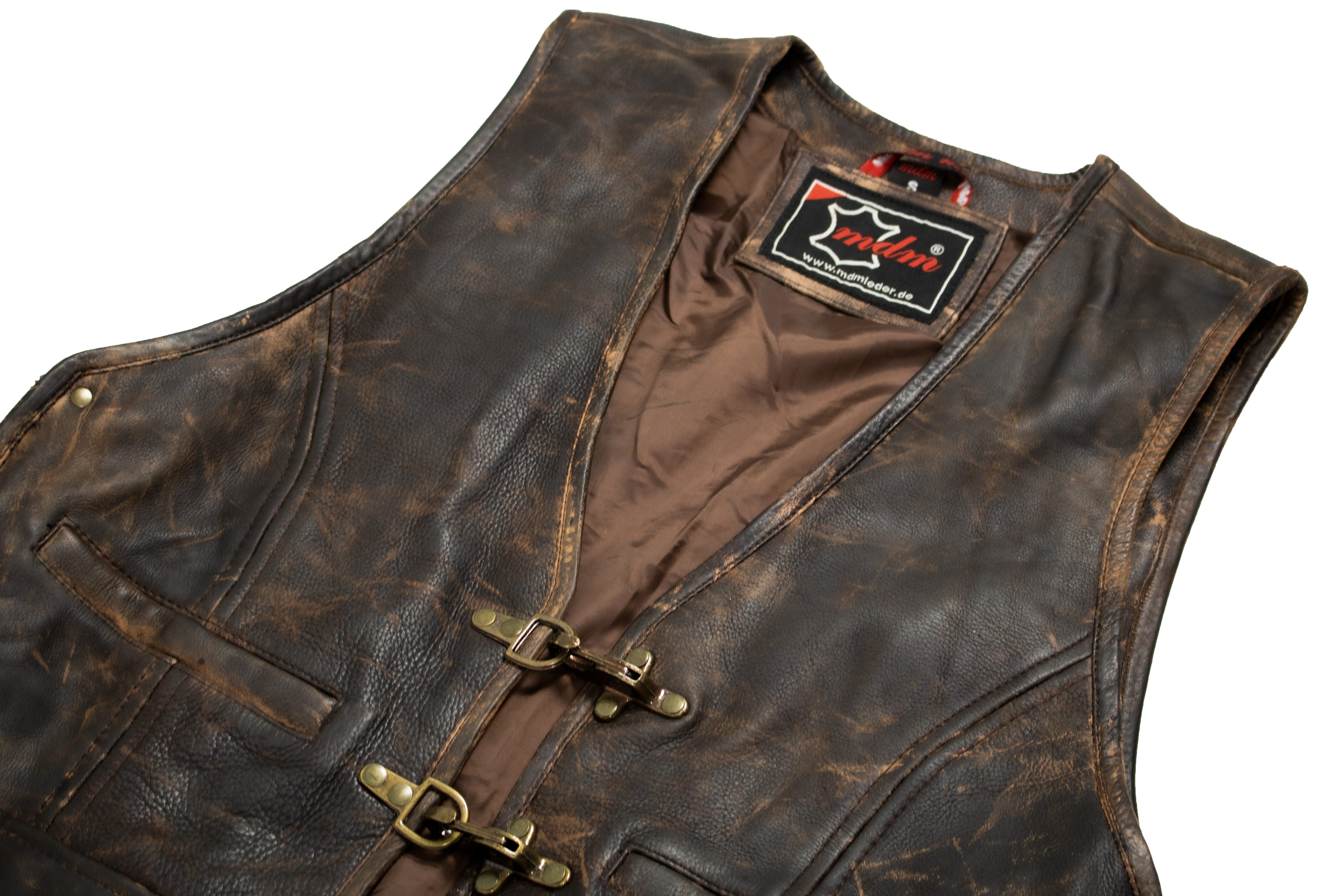 MDM Lederweste Herren Vintage Lederweste (Biker Weste, Lederweste, Motorradkutte, Kutte) Biker Motorrad Weste im Used Look
