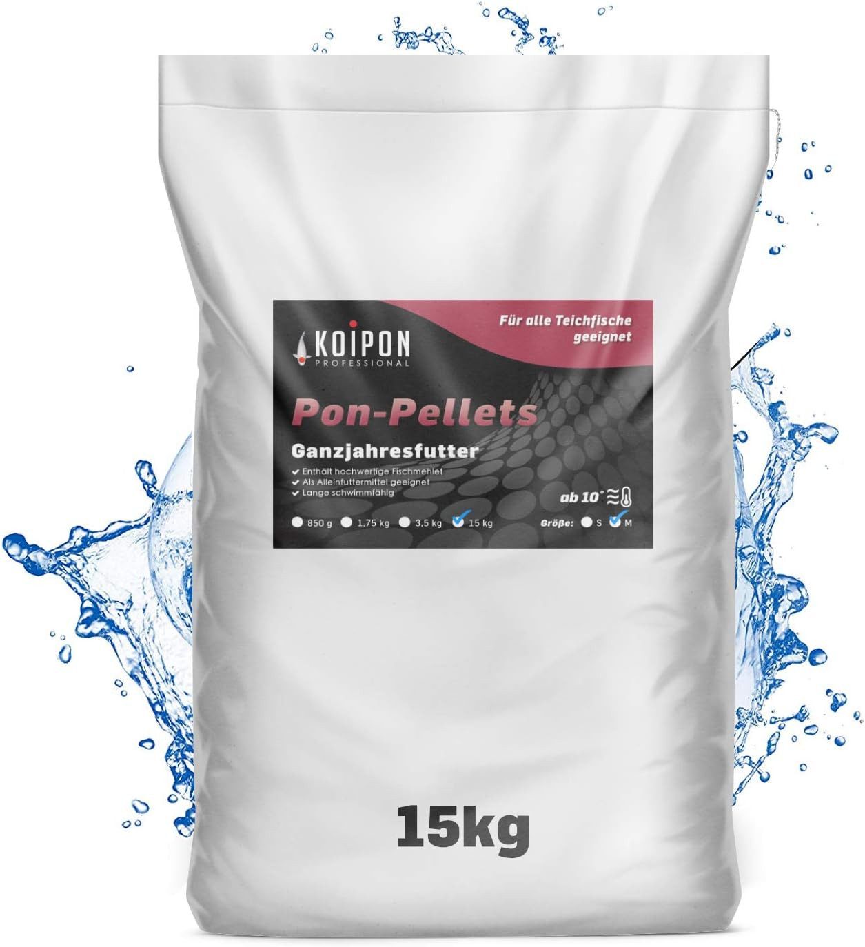 KOIPON KOIPON Pon-Pellets 6mm Ganzjahresfutter für Koi & Goldfische, Trockenfutter für: Fische, Made in Germany