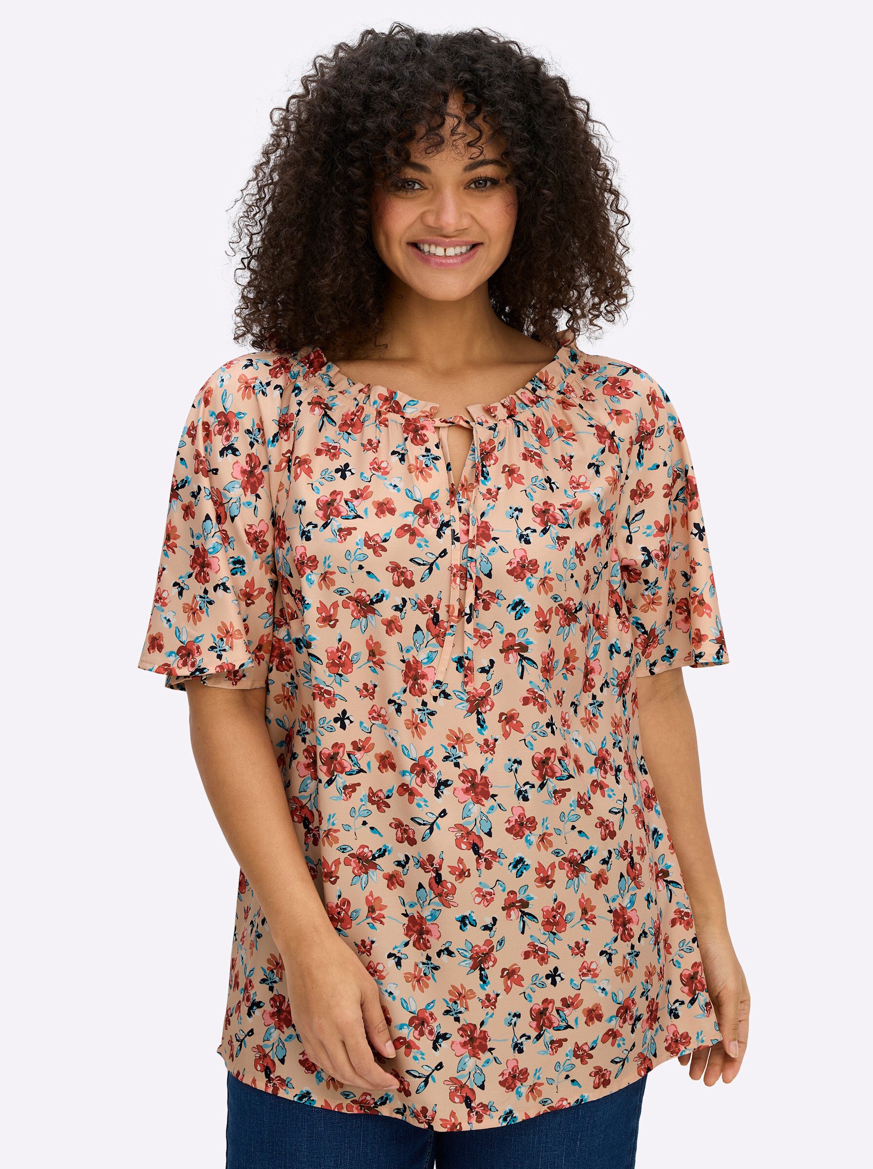 Sheego Klassische Bluse Tunika Kurzarm