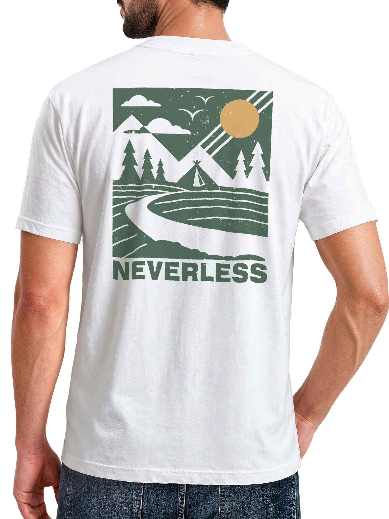 Neverless Neverless Print-Shirt Herren T-Shirt Backprint Berge Outdoor Wald Camping Rückenaufdruck mit Print