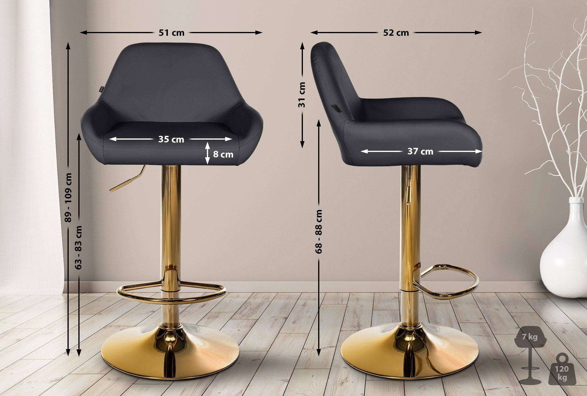 CLP Barhocker Braga, Kunstleder-Bezug, Gold-Optik, höhenverstellbar günstig online kaufen