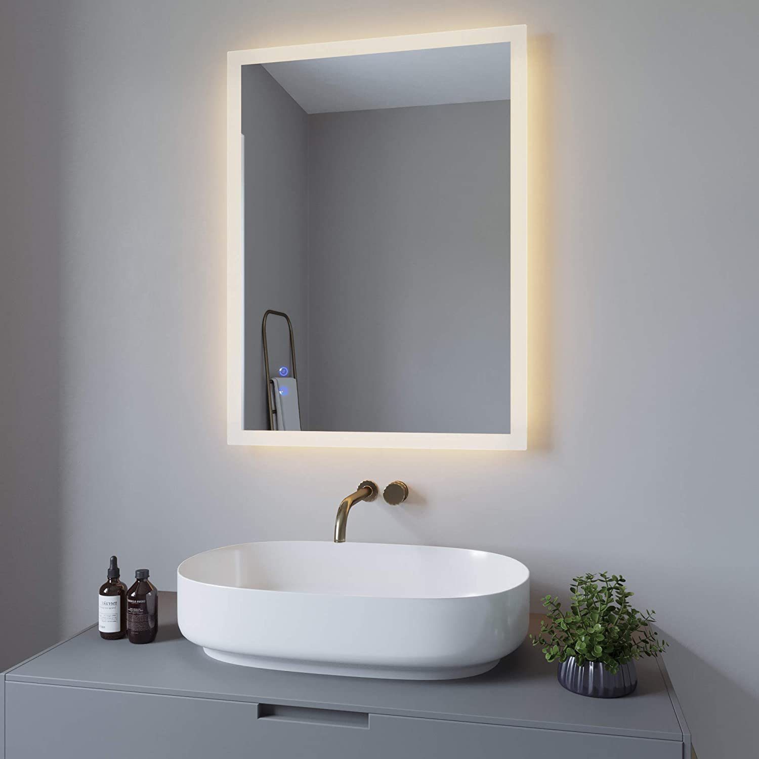 AQUABATOS Badspiegel LED Badspiegel mit Beleuchtung 80x60cm Badezimmerspiegel, Energiesparend Touch Schalter Kaltweiß Neutralweiß Warmweiß Dimmbar