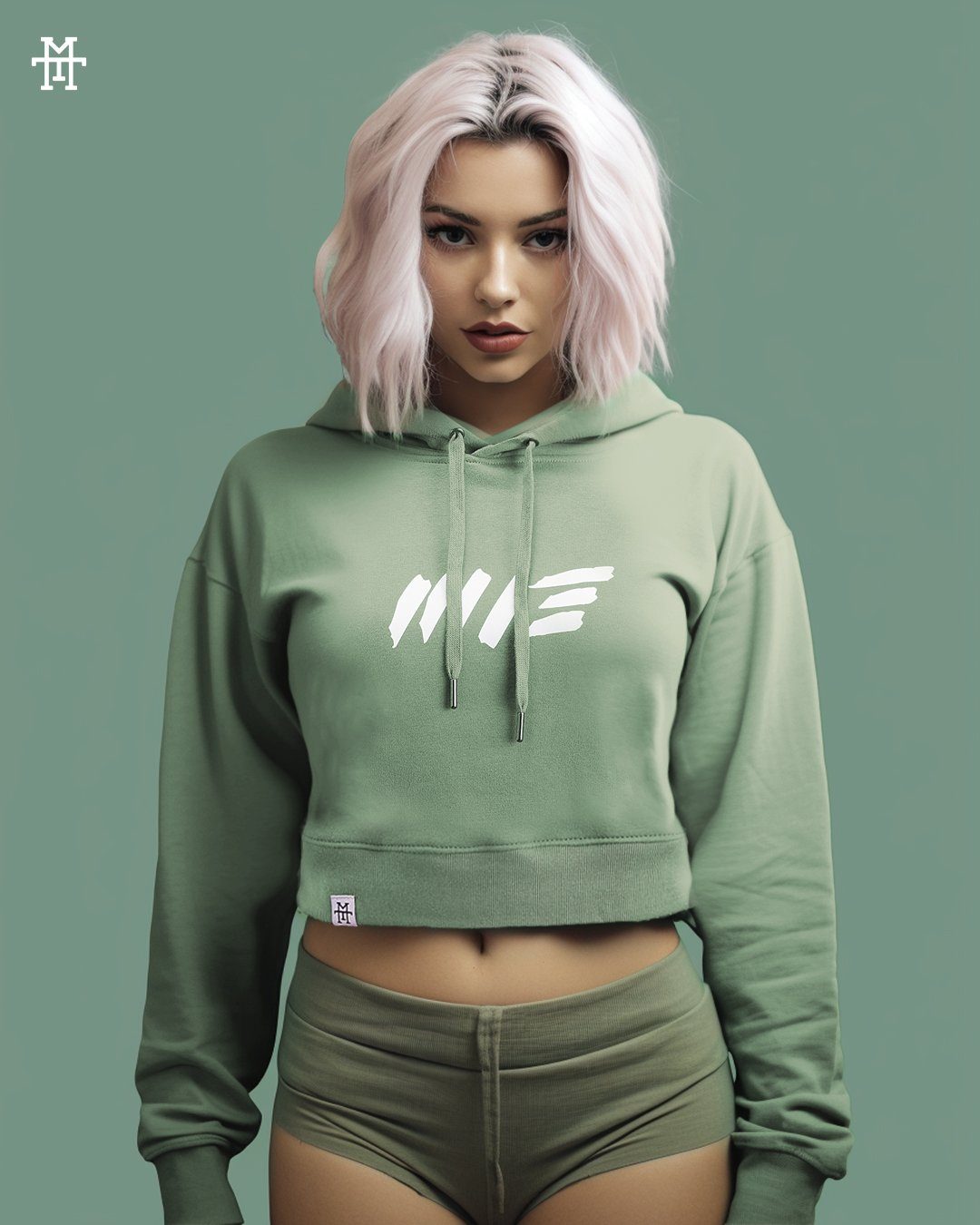 kurzer Manufaktur13 Cropped Hoodie Oversize - Sage Hoodie Kapuzenpullover, Sweater Crop