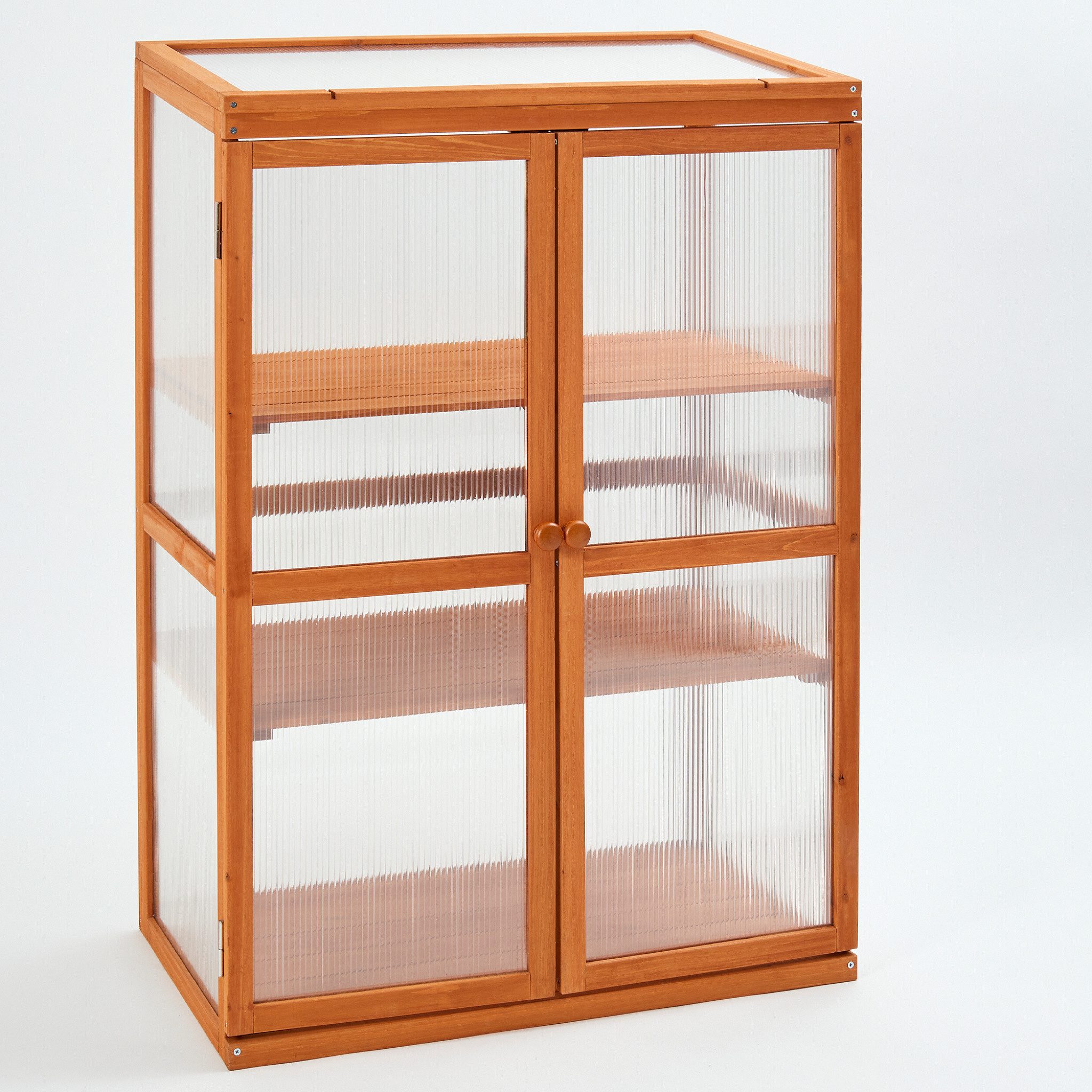 Hecht Gewächshaus Pflanzschrank Frühling 4 mm Polycarbonat-Doppelstegplatten, 3 Holzeinlegeböden 11 mm, 76 x 47 x 110,5 cm braun | Rabatt: 29%