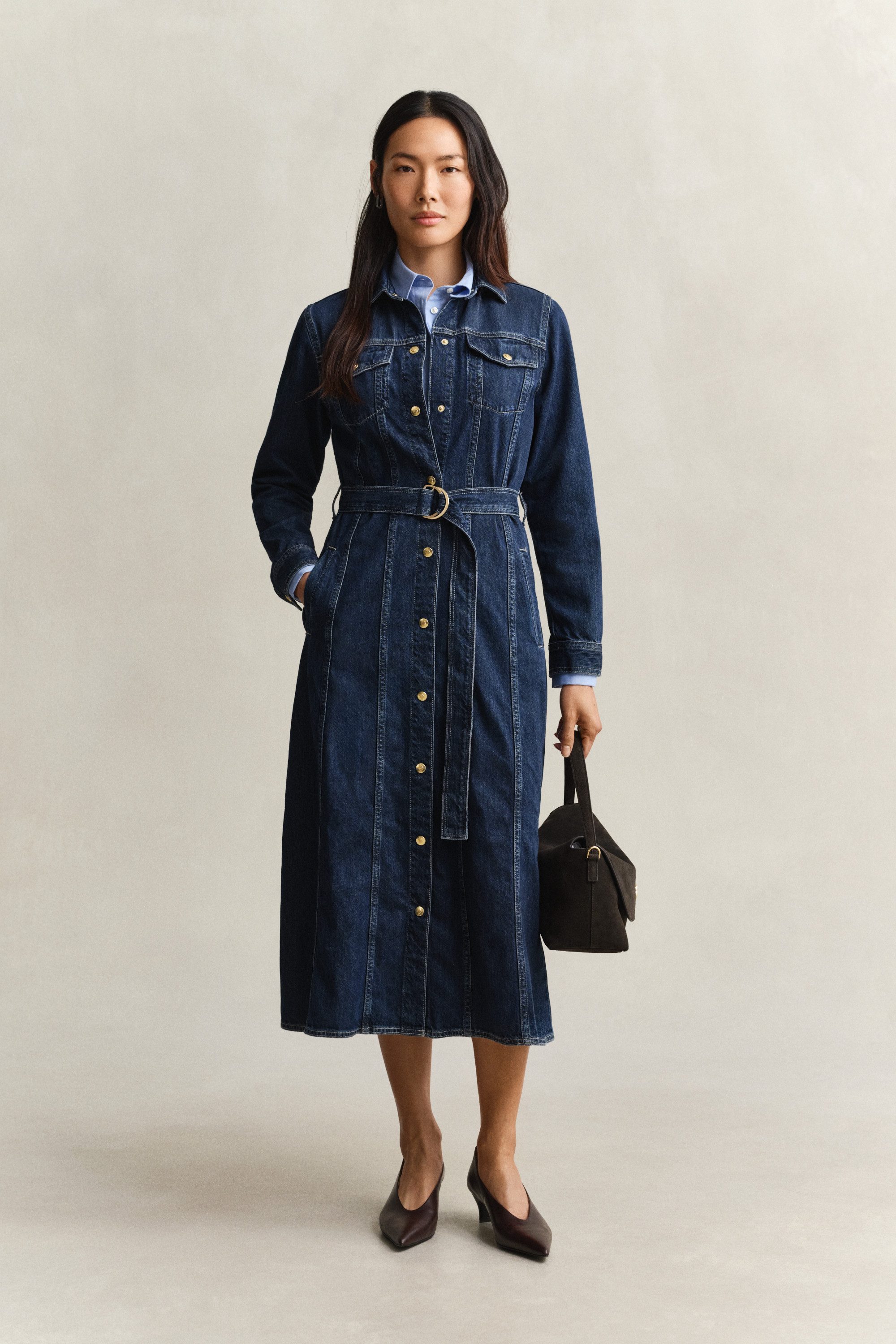 Gant Jeanskleid BELTED DENIM MIDI mit verstellbaren Gürtel