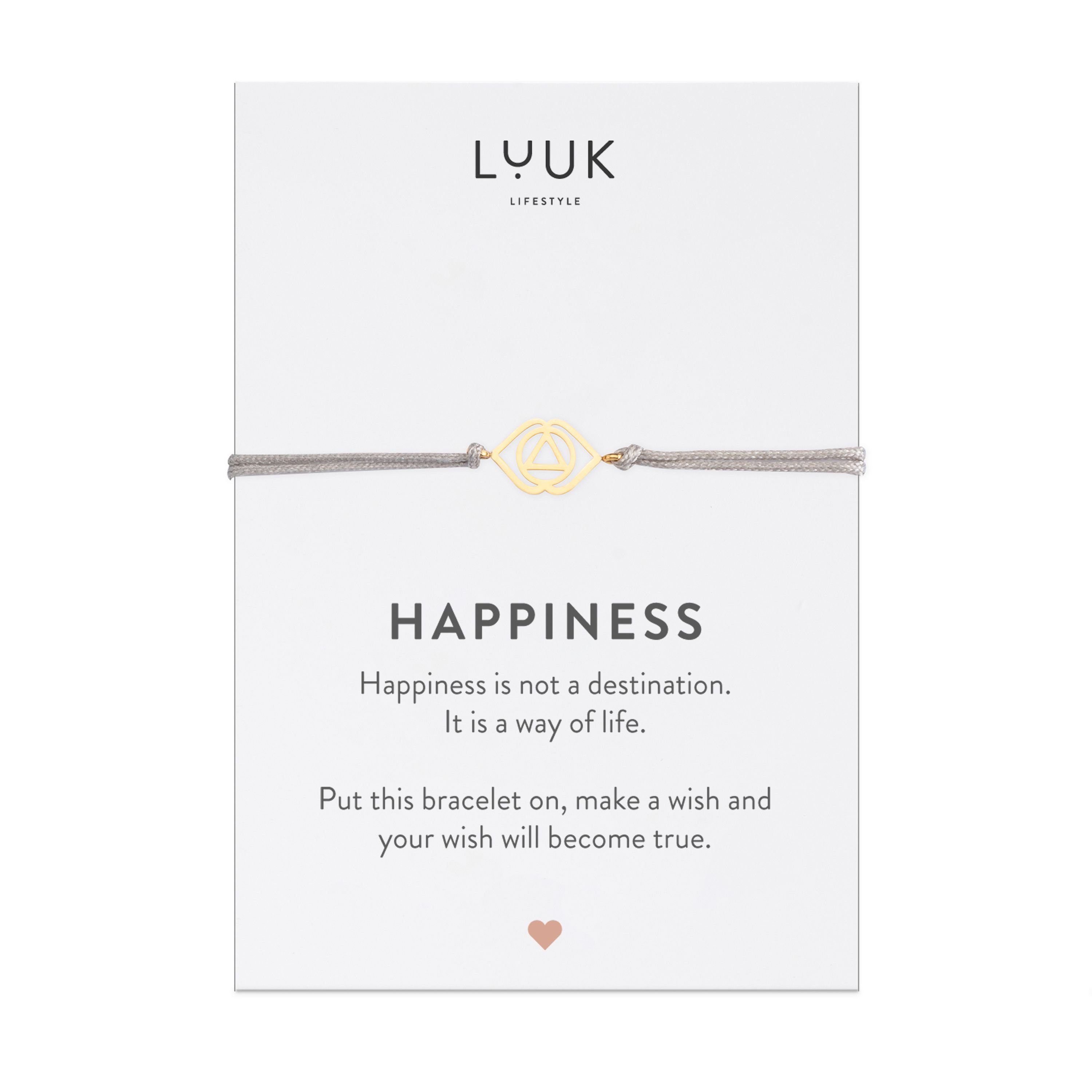 LUUK LIFESTYLE Freundschaftsarmband handmade, Spruchkarte Happiness Dreieck, mit
