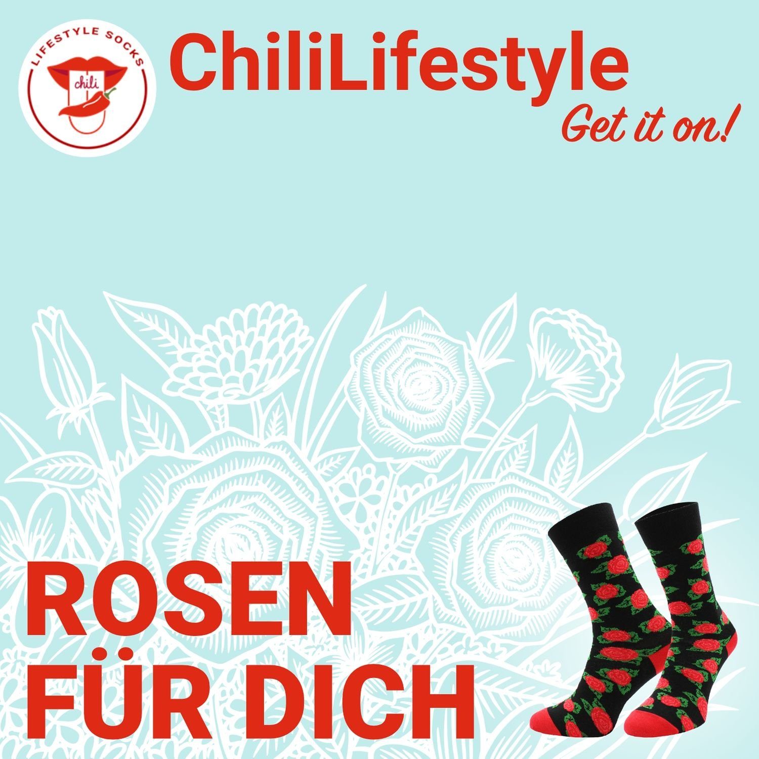 ! Socken Motivsocken - Lustige Roses Chili Lifestyle - Strümpfe