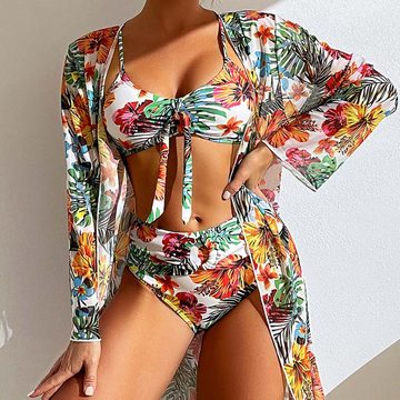 KIKI Bandeau-Bikini Langarm-Bluse geteilt Set bedruckt sexy Badeanzug, weiblicher Bikini
