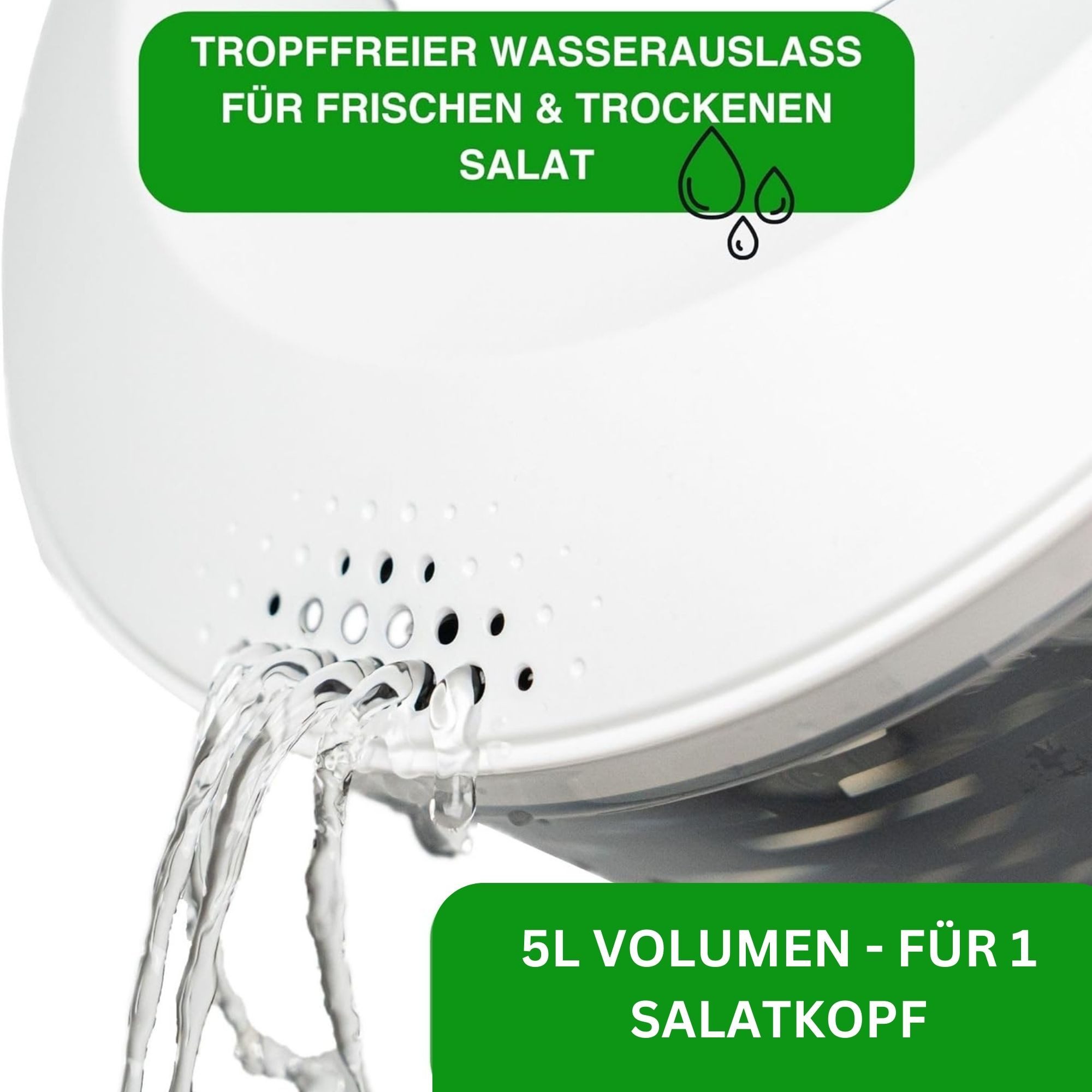 Thiru Salatschleuder Premium Salatschleuder 5L - Made in Germany, 5 Liter, BPA frei, Rutschfest, Leichtes Kurbeln – Bild 3 von 5